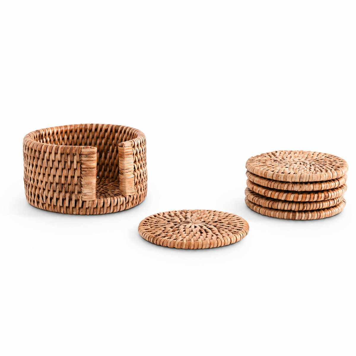 Hand Woven Rattan Wicker Coaster Set - 6 Coasters 10