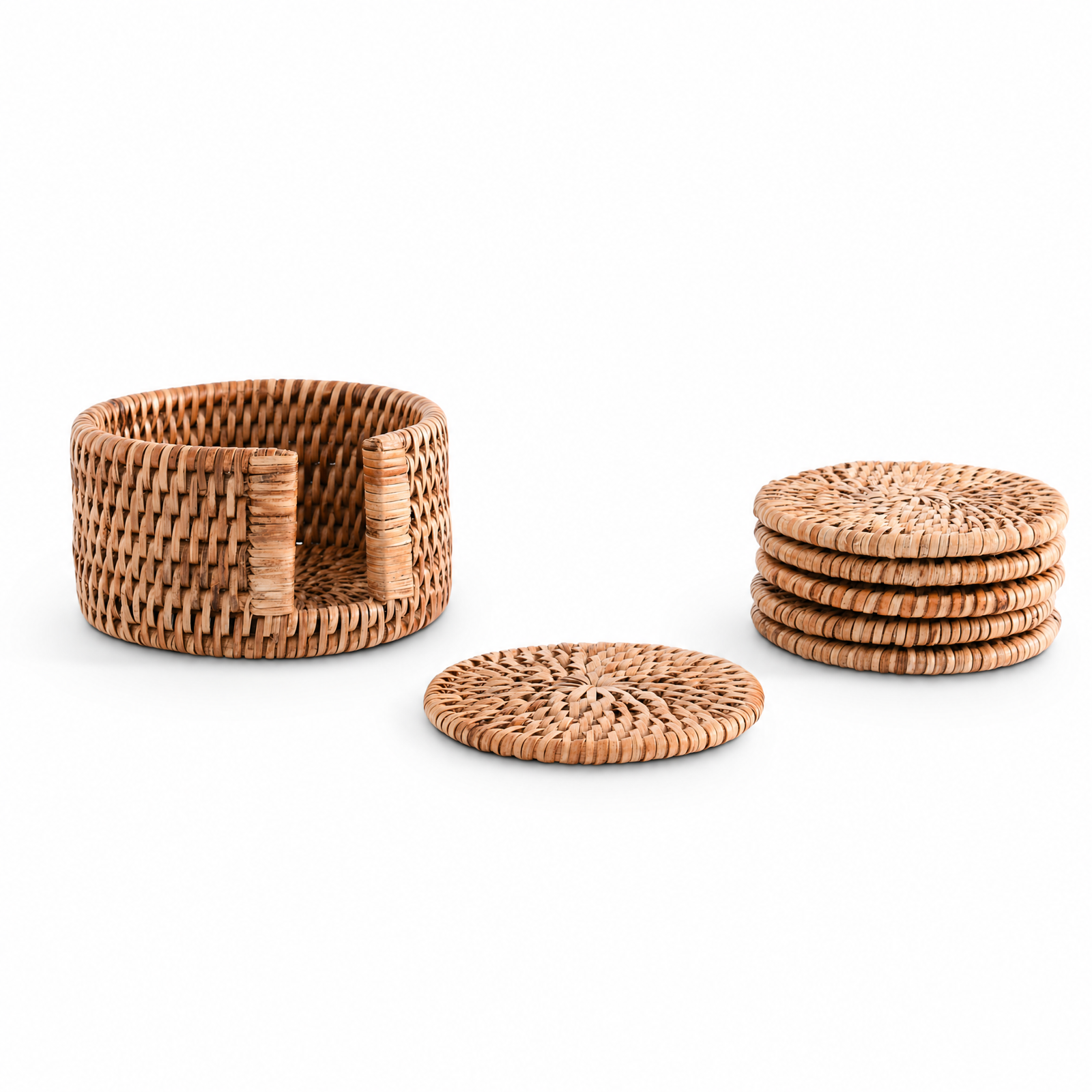Hand Woven Rattan Wicker Coaster Set - 6 Coasters 10