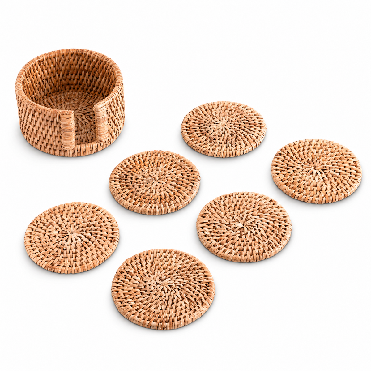 Hand Woven Rattan Wicker Coaster Set - 6 Coasters 1