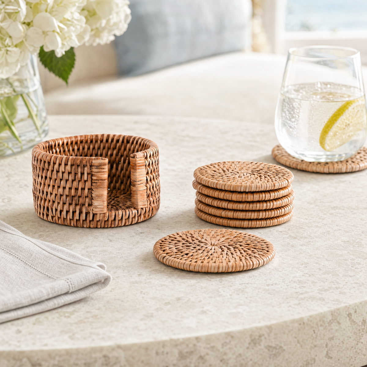 Hand Woven Rattan Wicker Coaster Set - 6 Coasters 3
