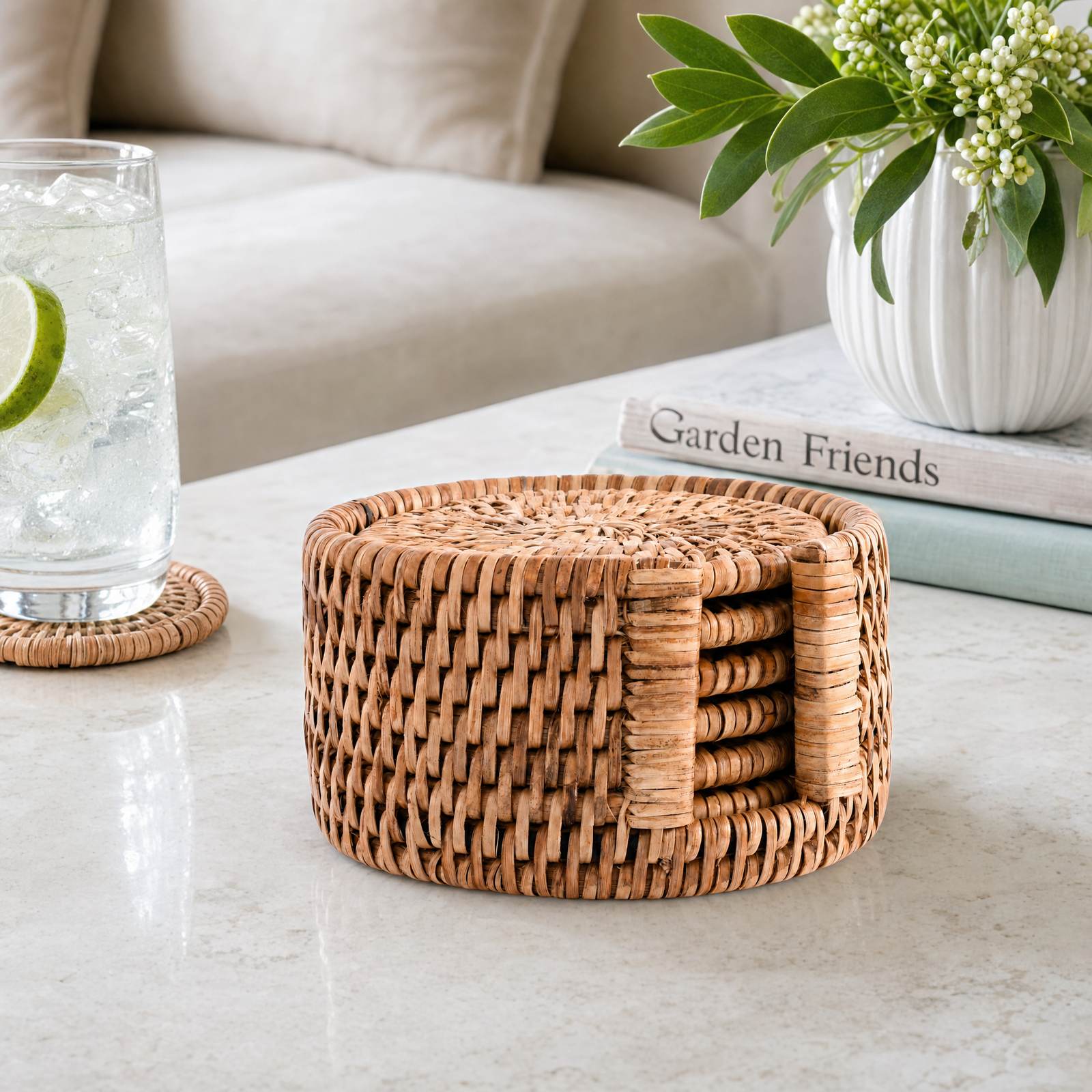 Hand Woven Rattan Wicker Coaster Set - 6 Coasters 4