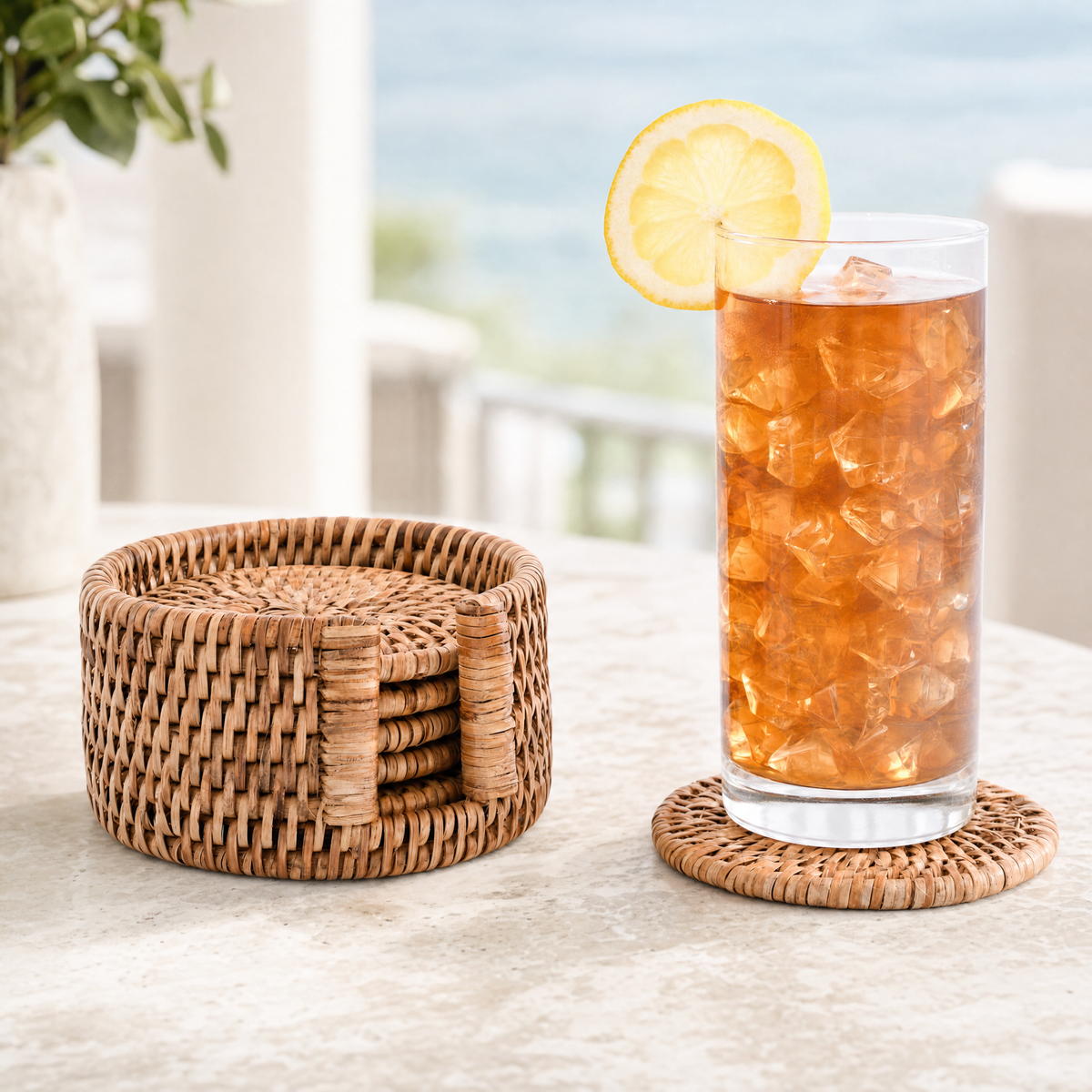 Hand Woven Rattan Wicker Coaster Set - 6 Coasters 5
