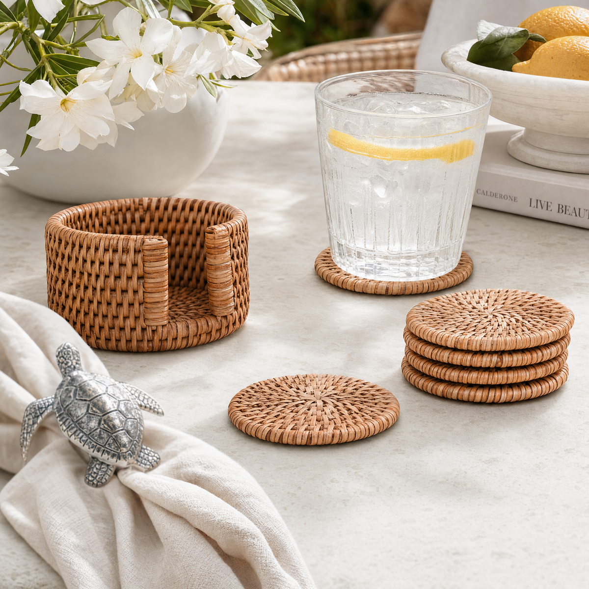 Hand Woven Rattan Wicker Coaster Set - 6 Coasters 7