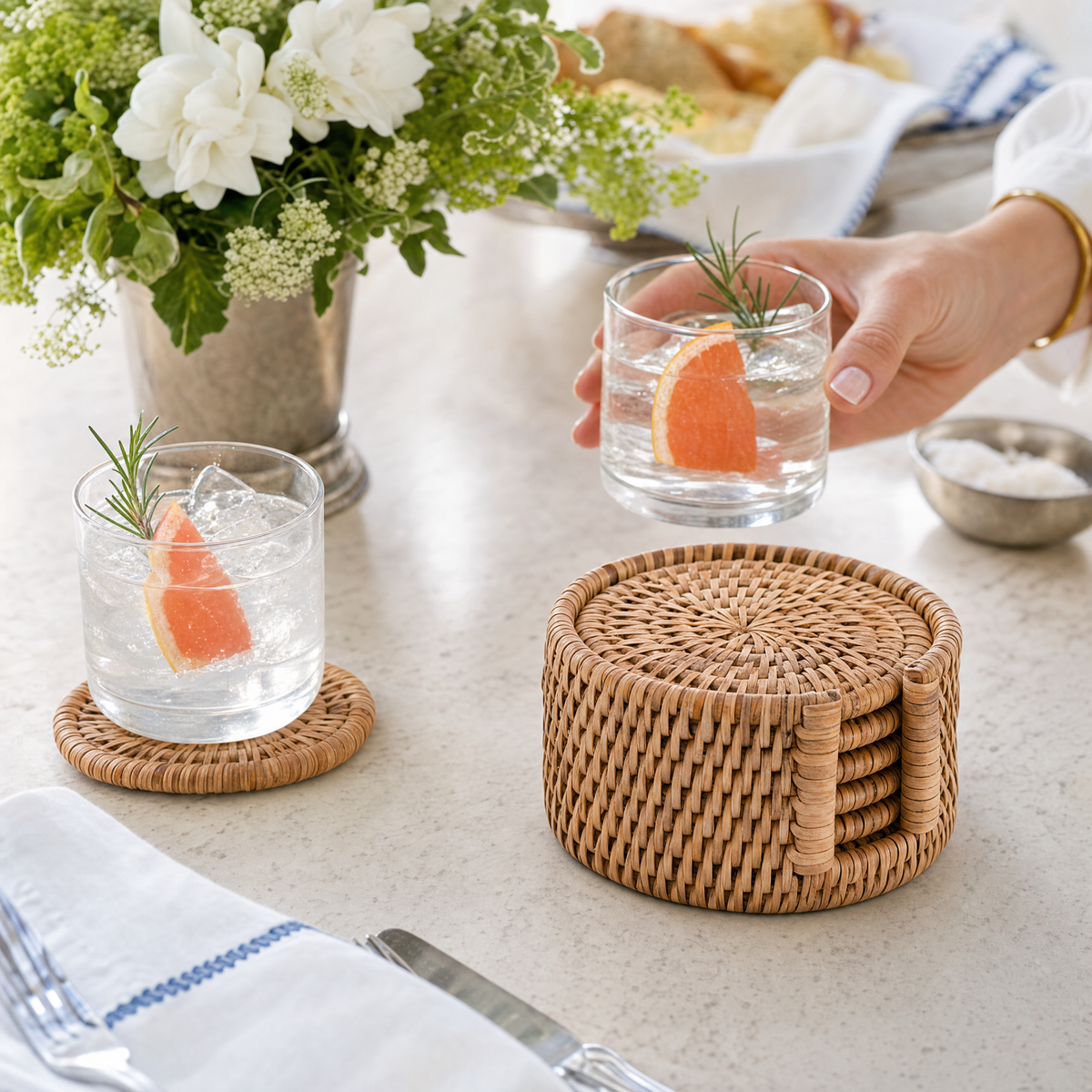 Hand Woven Rattan Wicker Coaster Set - 6 Coasters 8