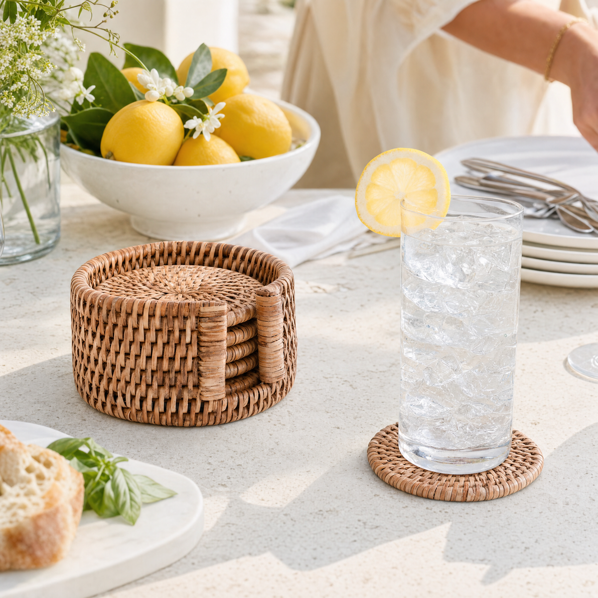 Hand Woven Rattan Wicker Coaster Set - 6 Coasters 9
