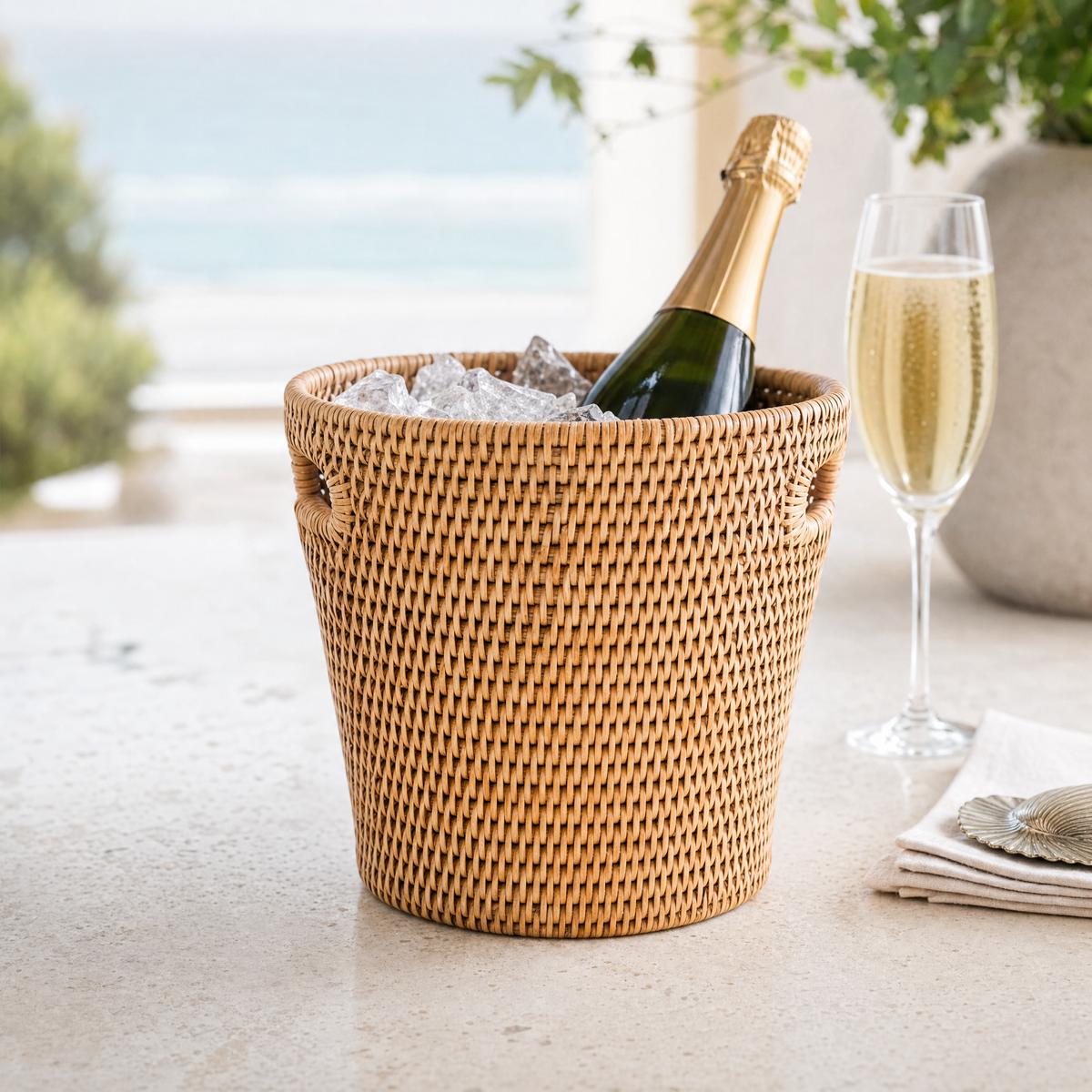Hand Woven Rattan Wicker Champagne Bucket  / Ice Bucket 3