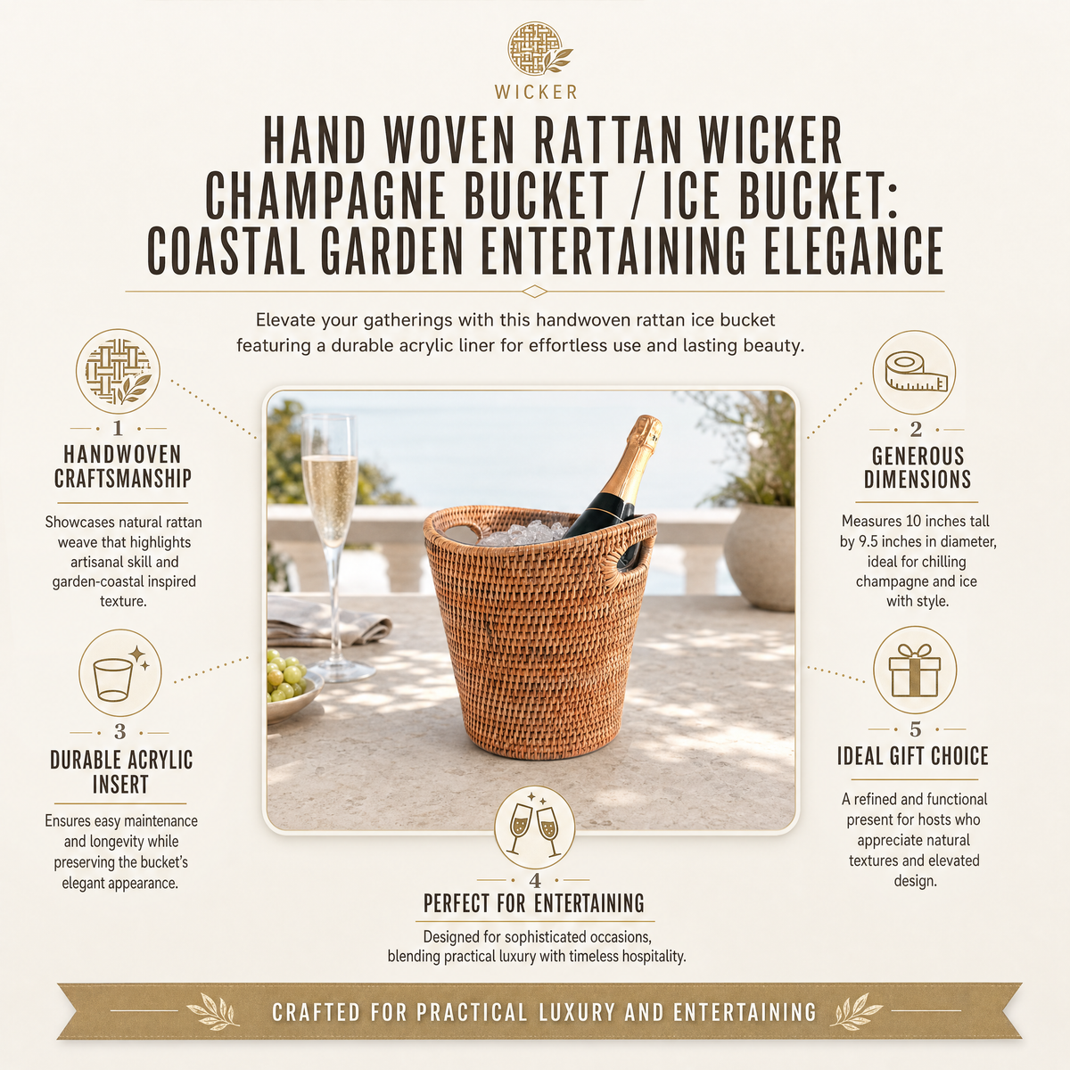Hand Woven Rattan Wicker Champagne Bucket  / Ice Bucket 11