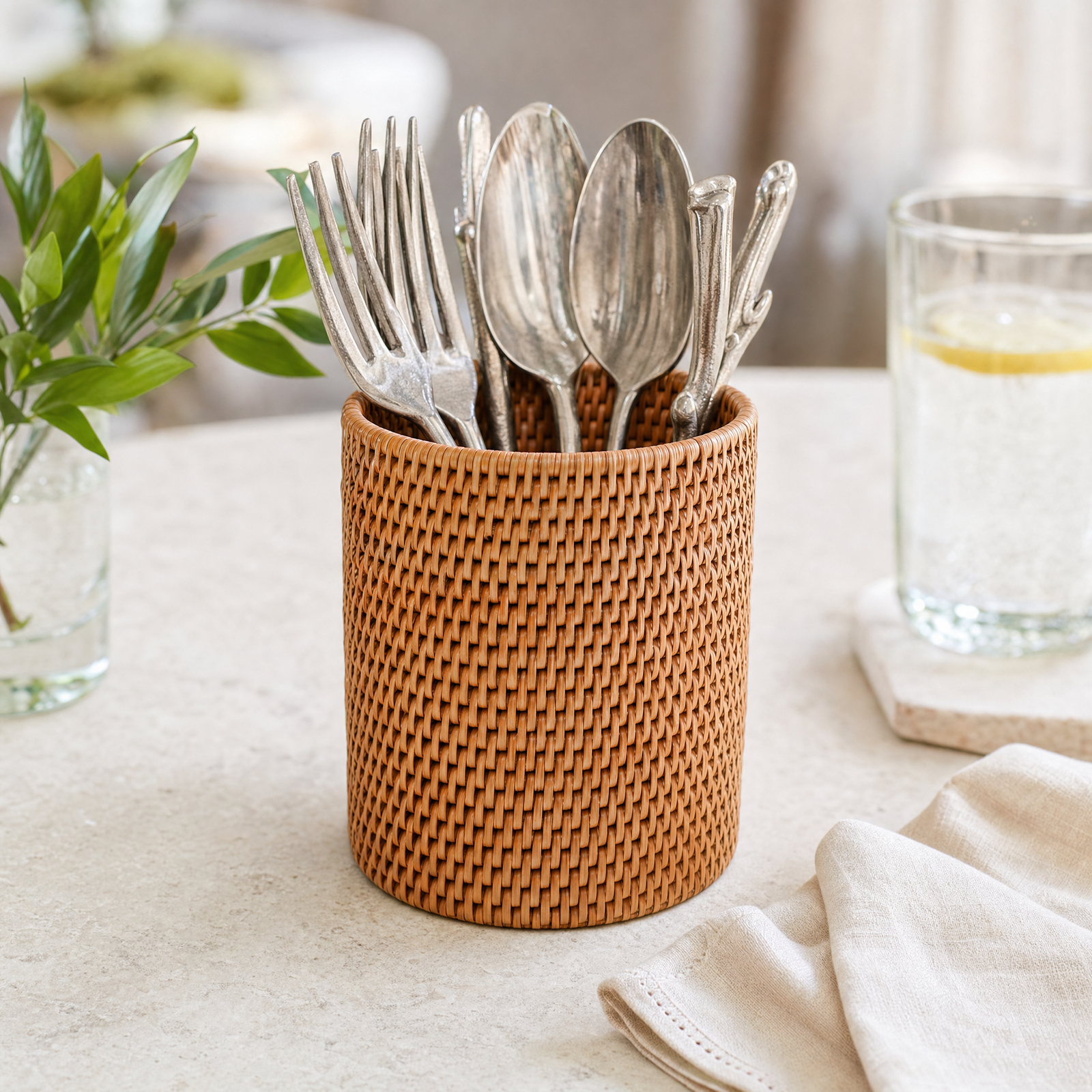Hand Woven Wicker Rattan Utensils Holder 3