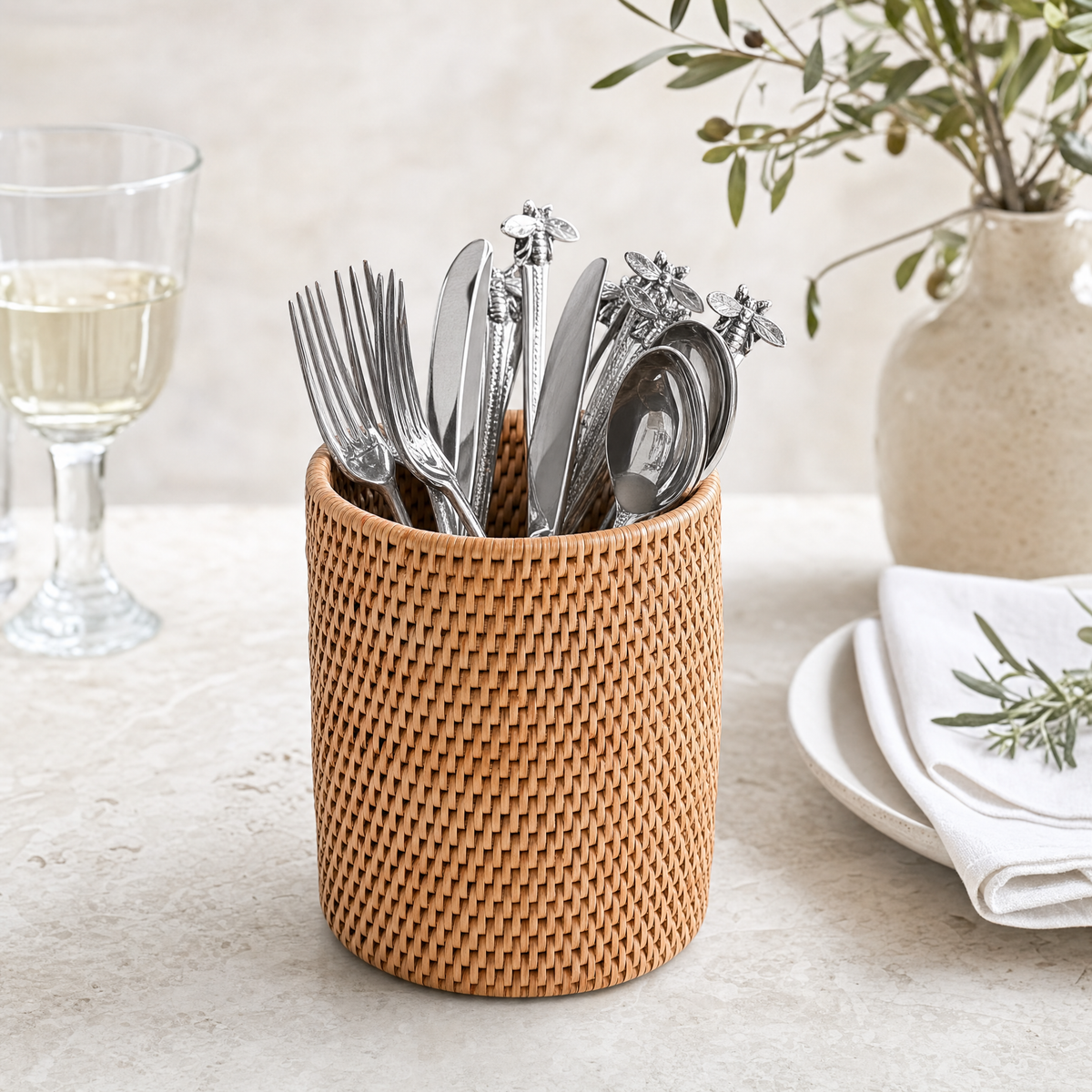 Hand Woven Wicker Rattan Utensils Holder 4