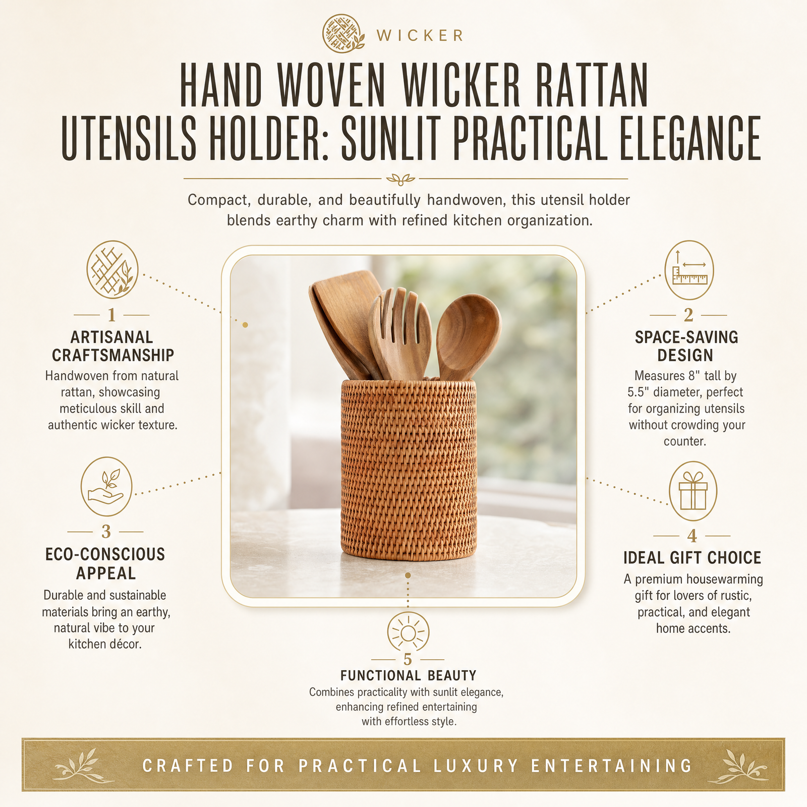 Hand Woven Wicker Rattan Utensils Holder 1