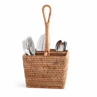 Hand Woven Rattan Wicker Flatware Caddy