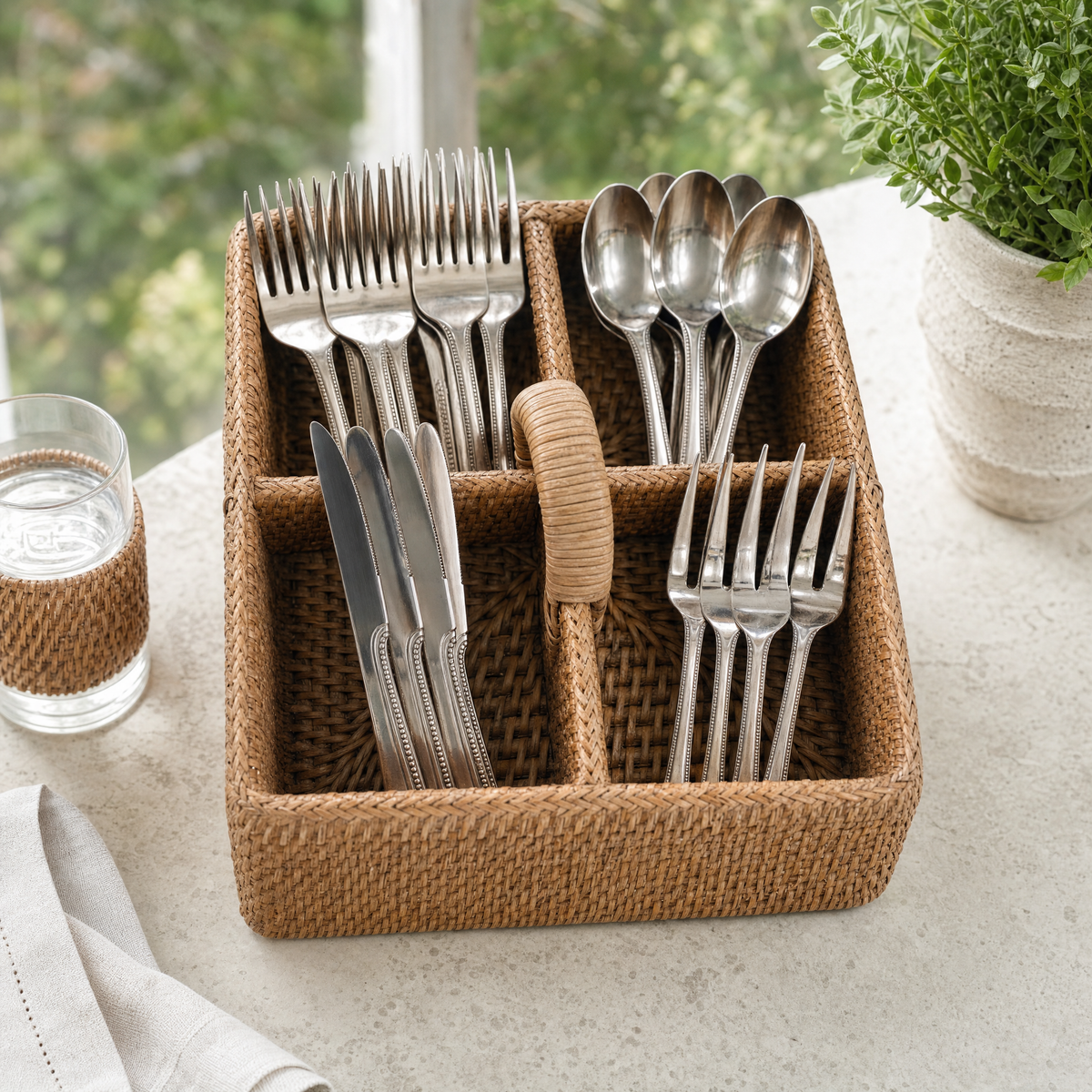 Hand Woven Rattan Wicker Flatware Caddy 5