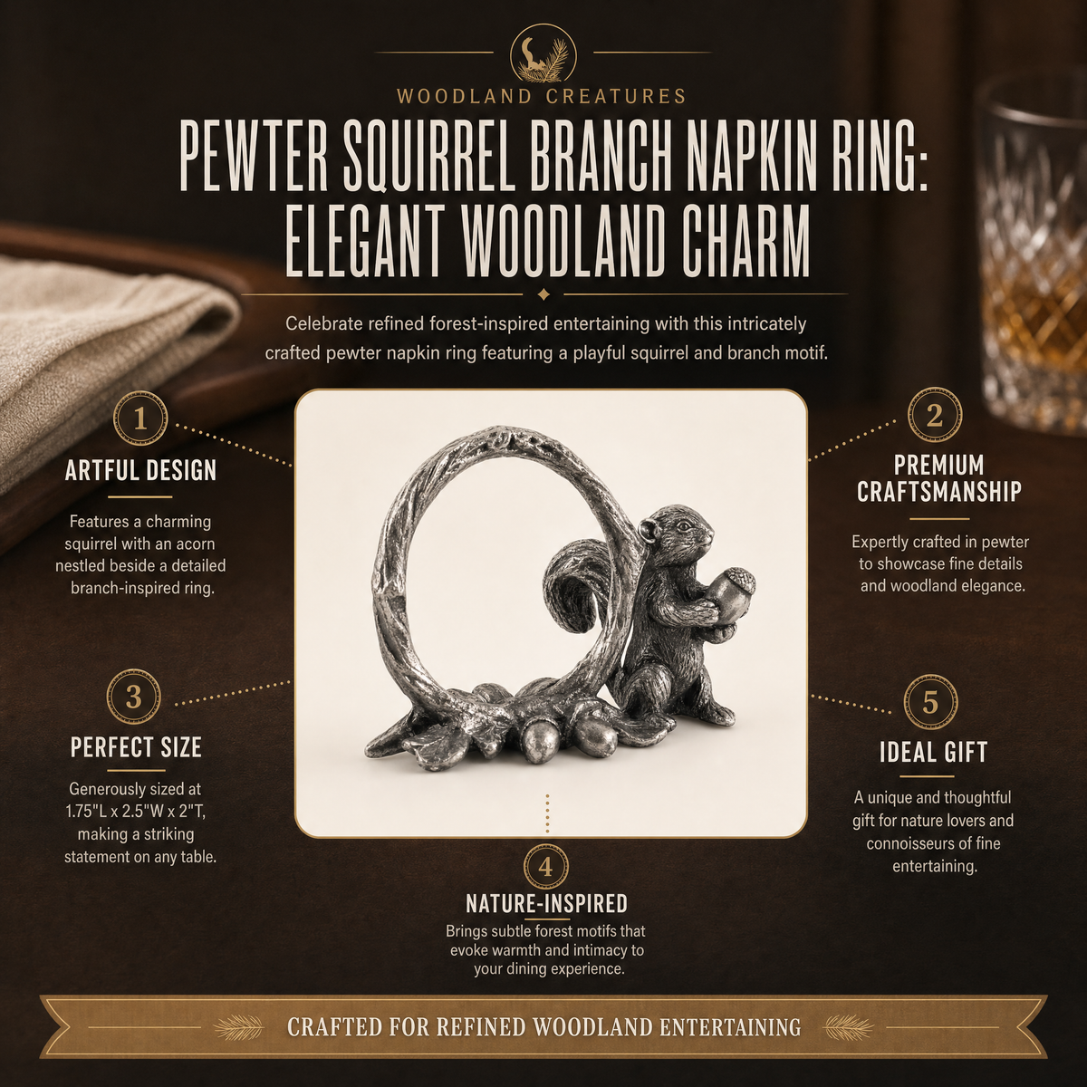 Pewter Squirrel Branch Napkin Ring 1