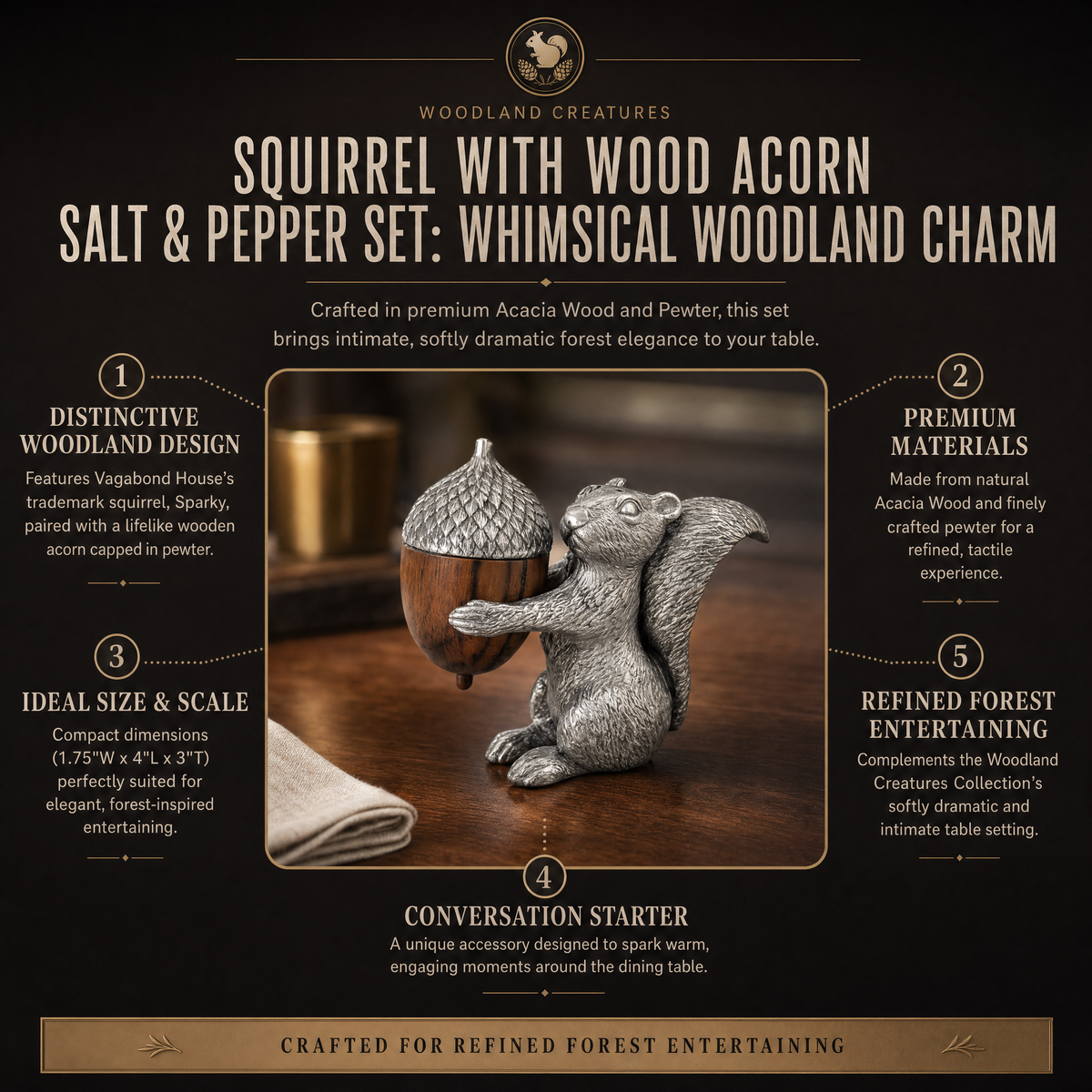 Squirrel with Wood Acorn Salt & Pepper Set 10