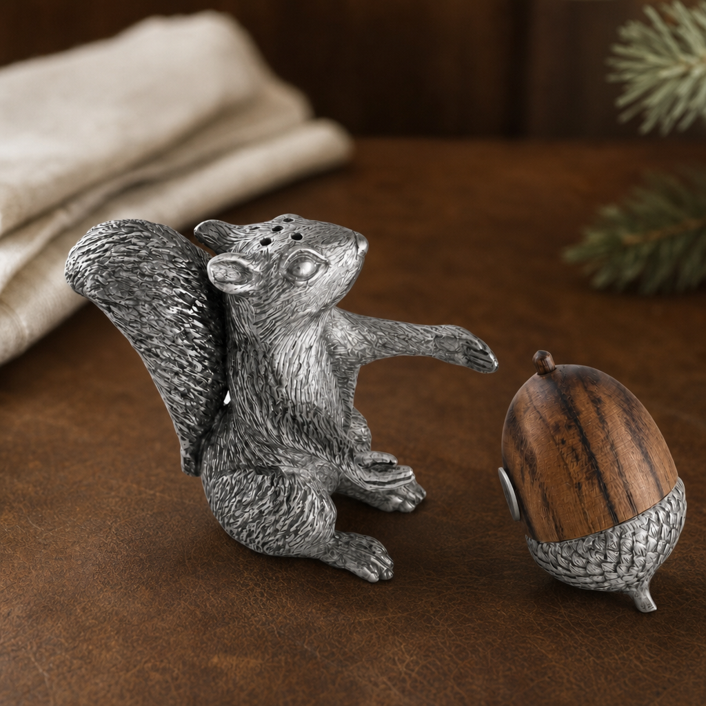 Squirrel with Wood Acorn Salt & Pepper Set 3