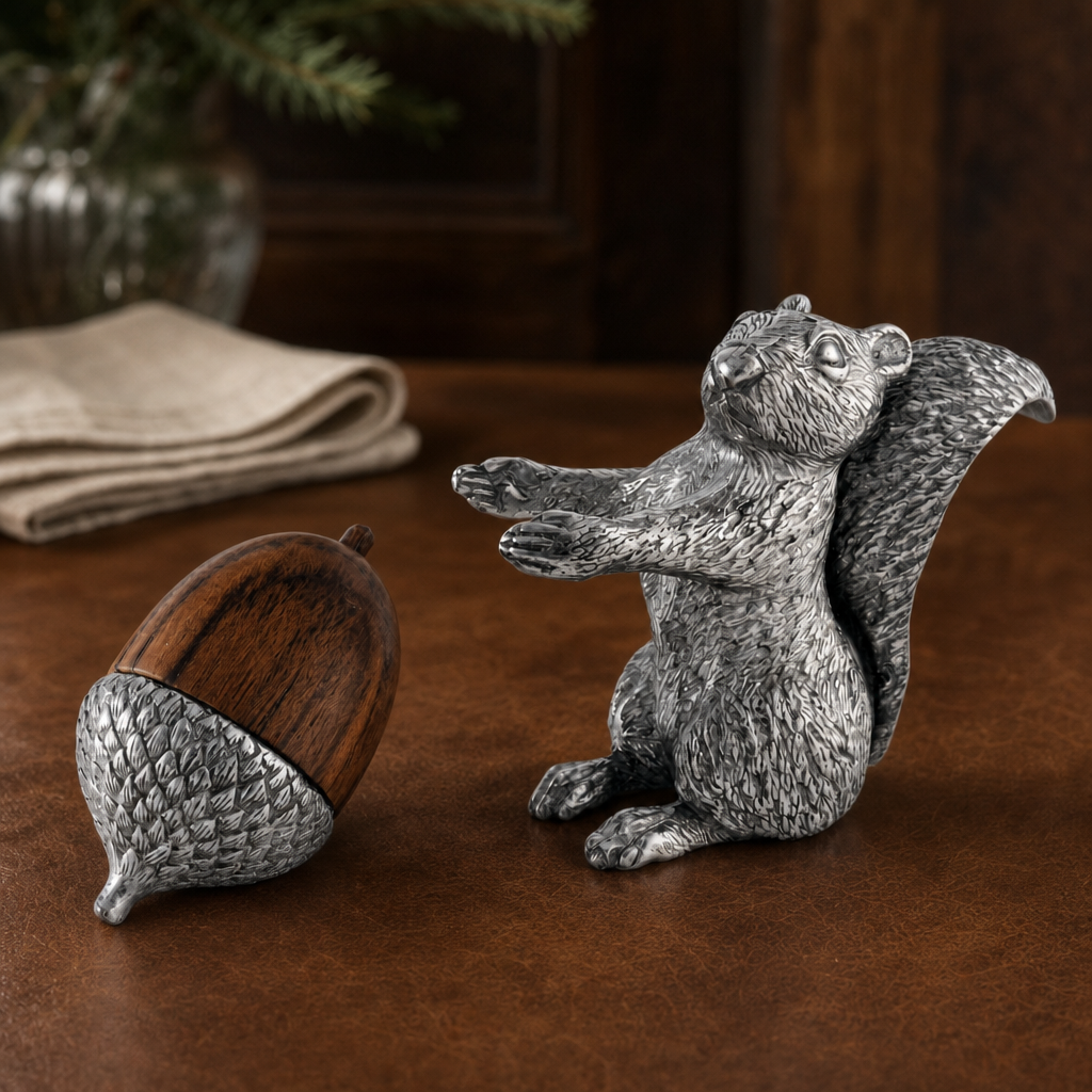 Squirrel with Wood Acorn Salt & Pepper Set 4
