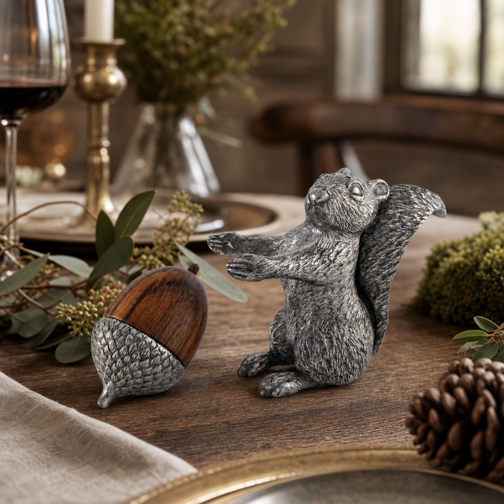 Squirrel with Wood Acorn Salt & Pepper Set 7