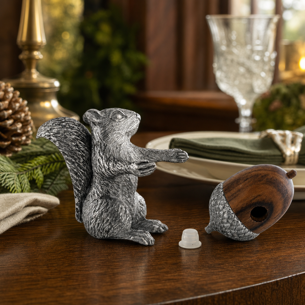 Squirrel with Wood Acorn Salt & Pepper Set 8