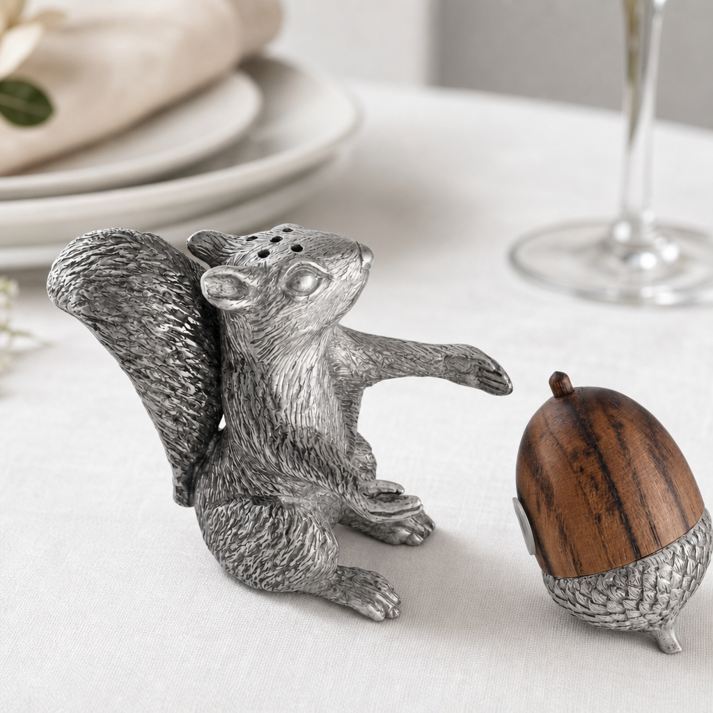 Squirrel with Wood Acorn Salt & Pepper Set 9
