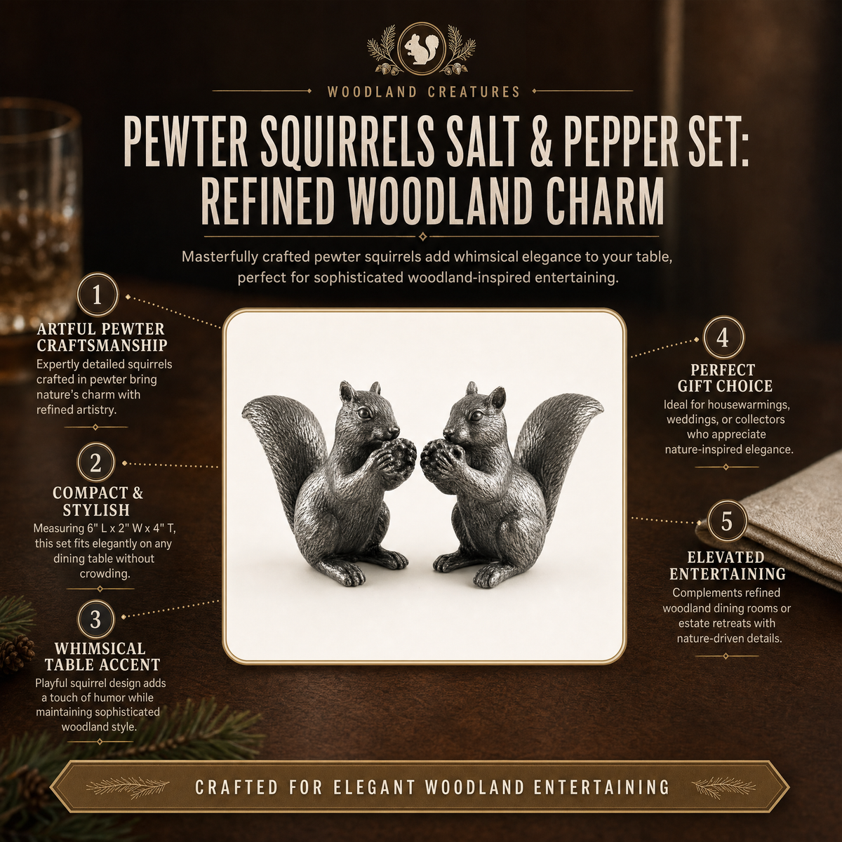 Pewter Squirrels Salt & Pepper Set 11