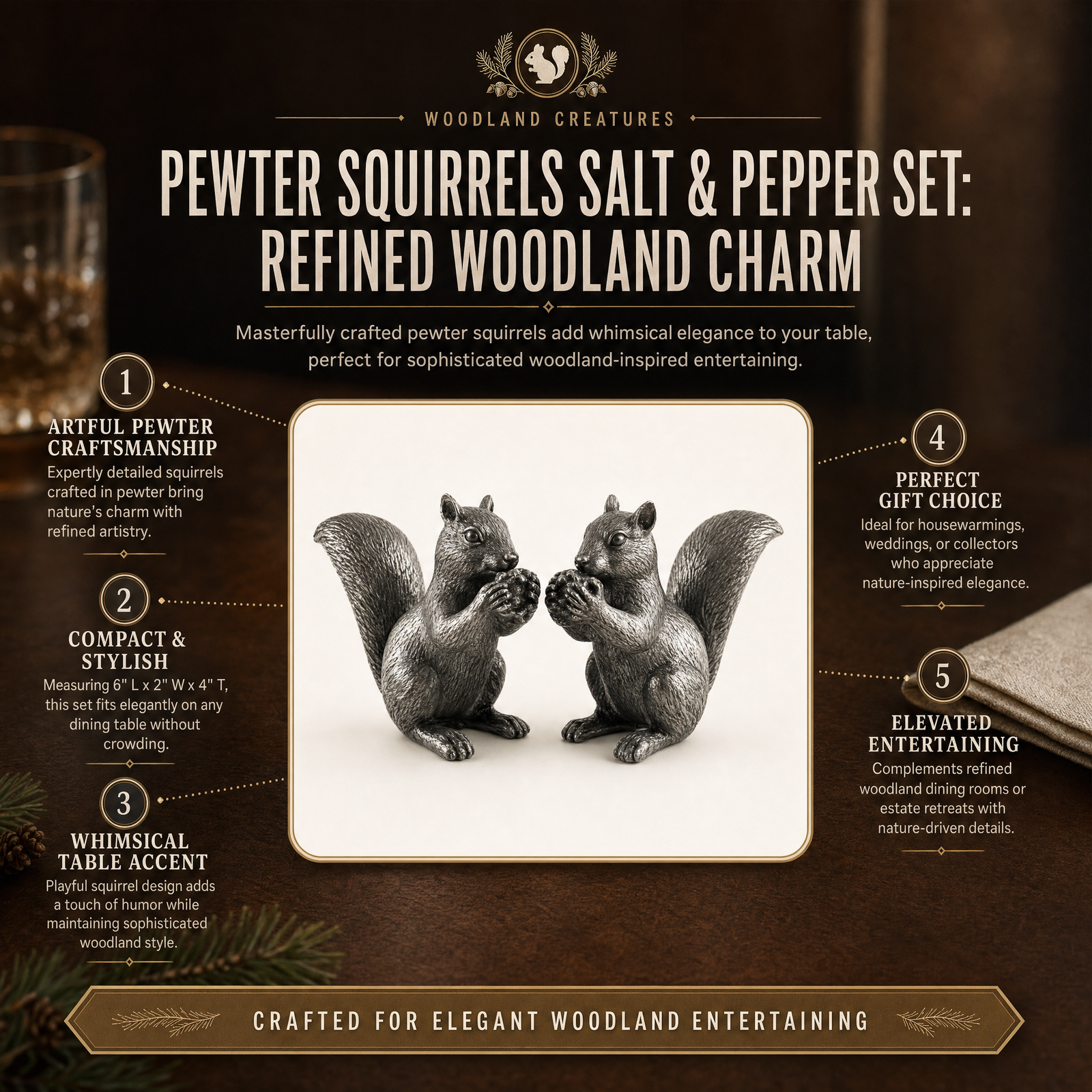 Pewter Squirrels Salt & Pepper Set: Refined Woodland Charm