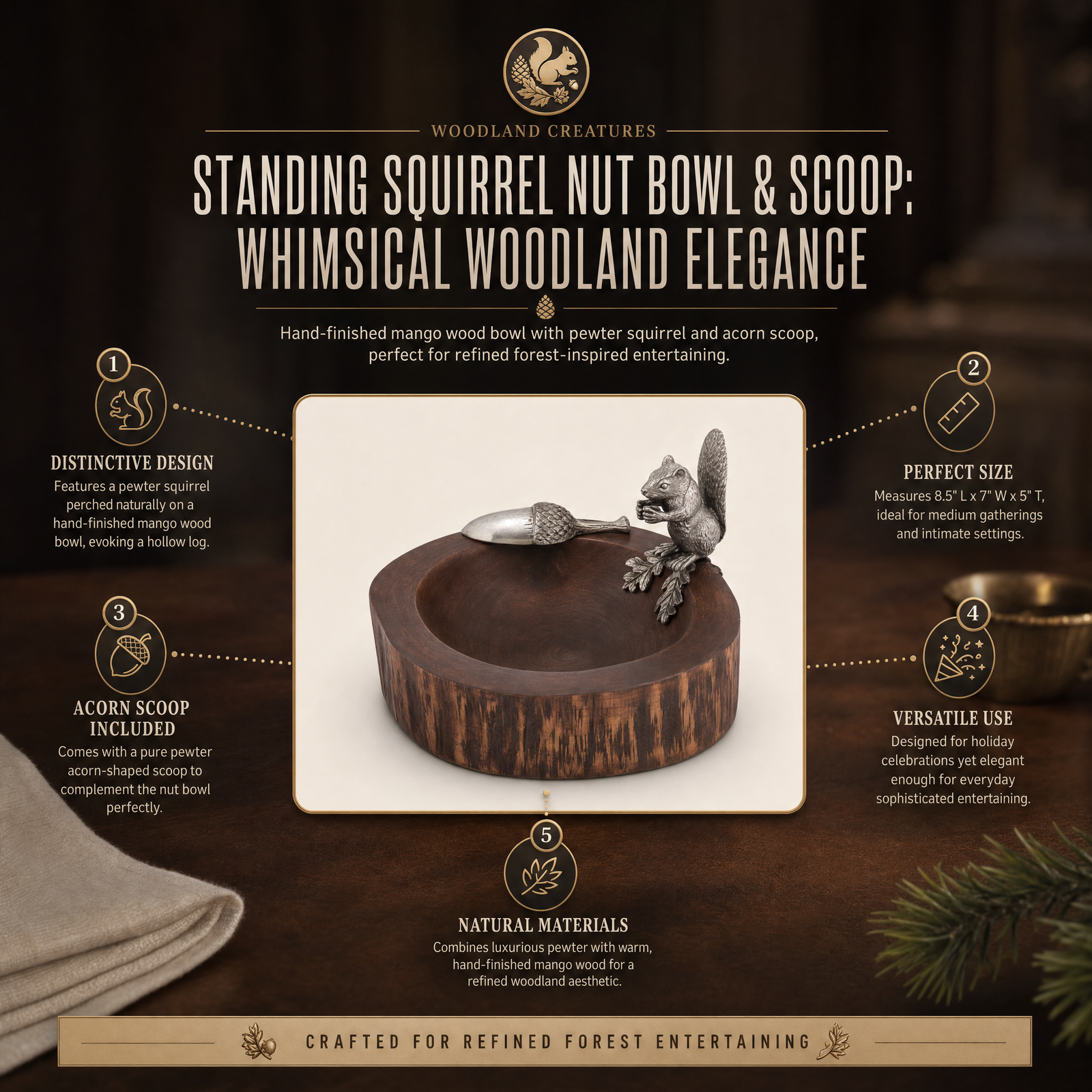 Standing Squirrel Nut Bowl & Scoop 10