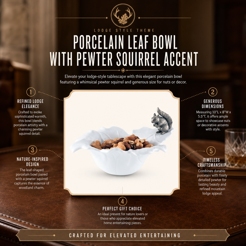 Fine Porcelain Leaf Bowl with Pewter Squirrel 1