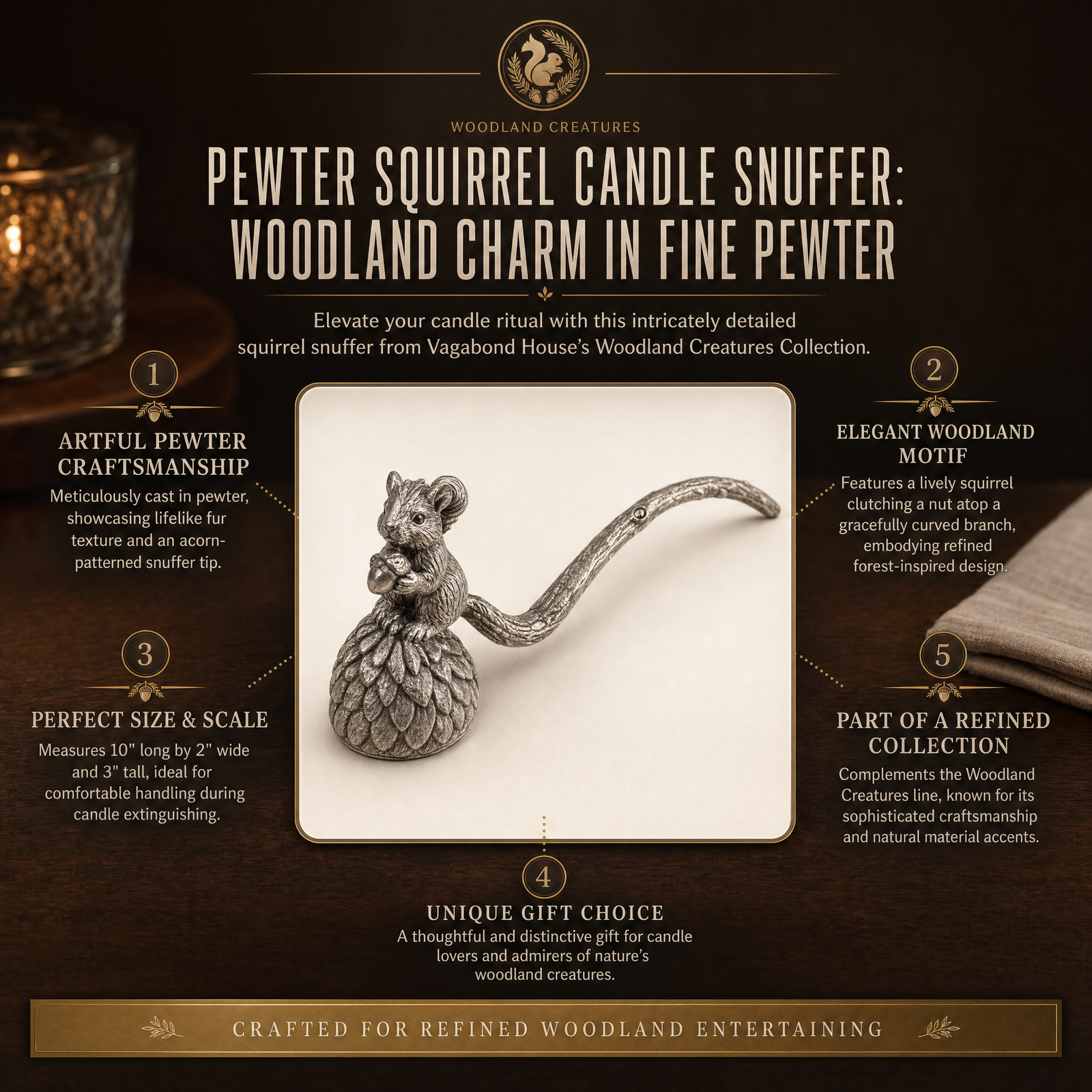 Pewter Squirrel Candle Snuffer: Woodland Charm in Fine Pewter