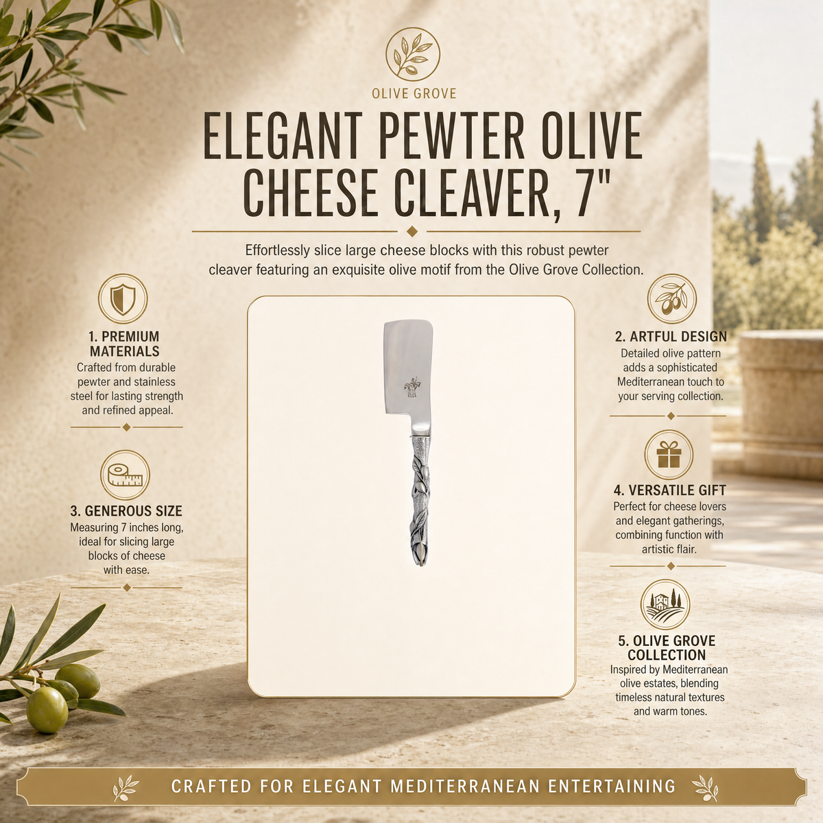 Pewter Olive Cheese Cleaver 4