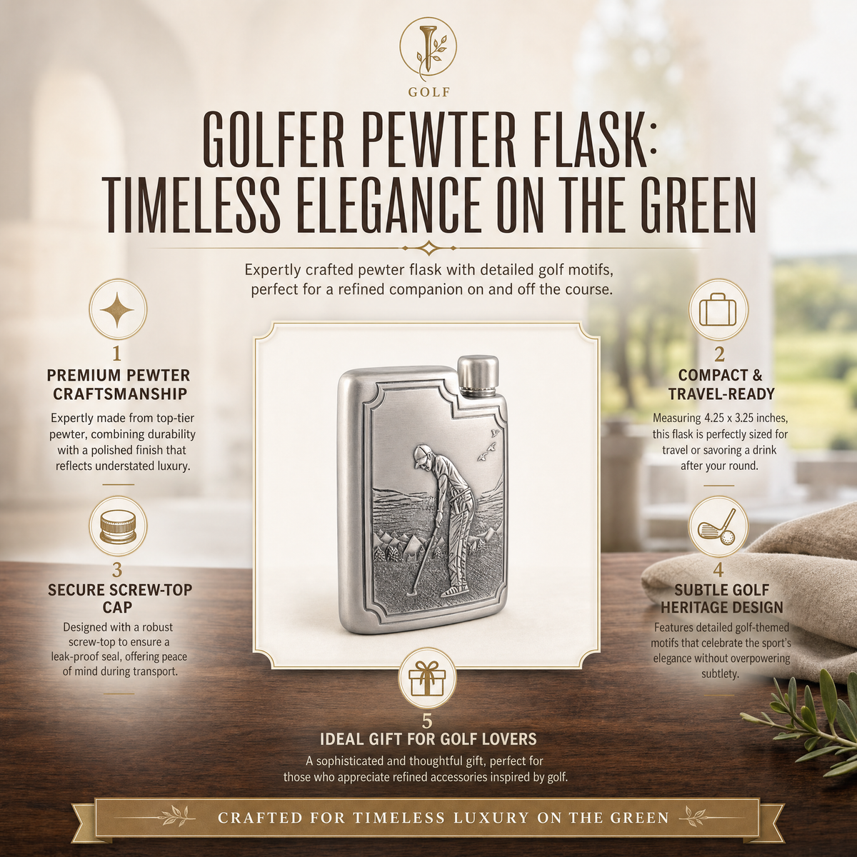 Golfer Pewter Flask 11