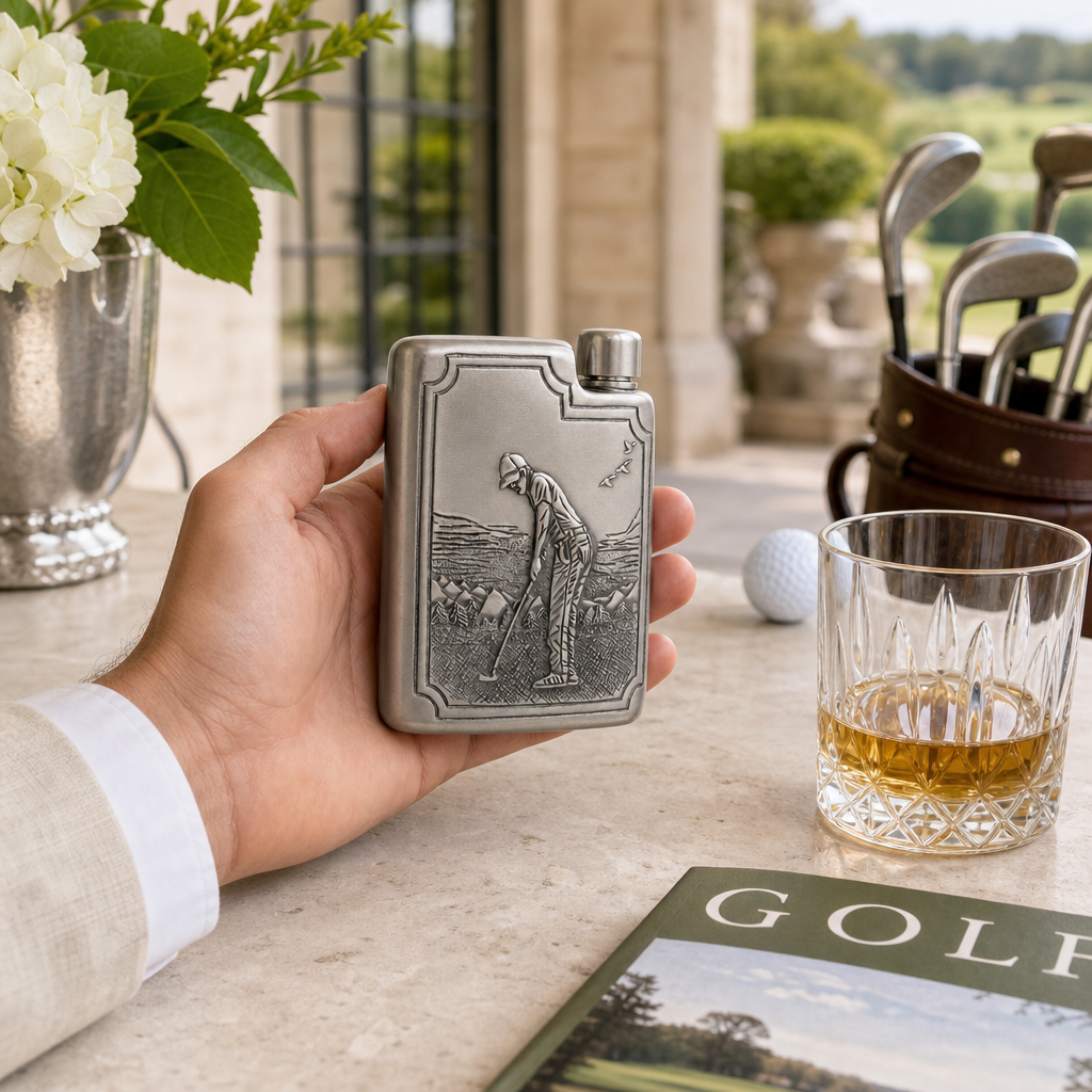 Golfer Pewter Flask 6