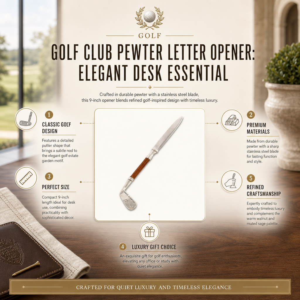 Golf Club Pewter Letter Opener: Elegant Desk Essential