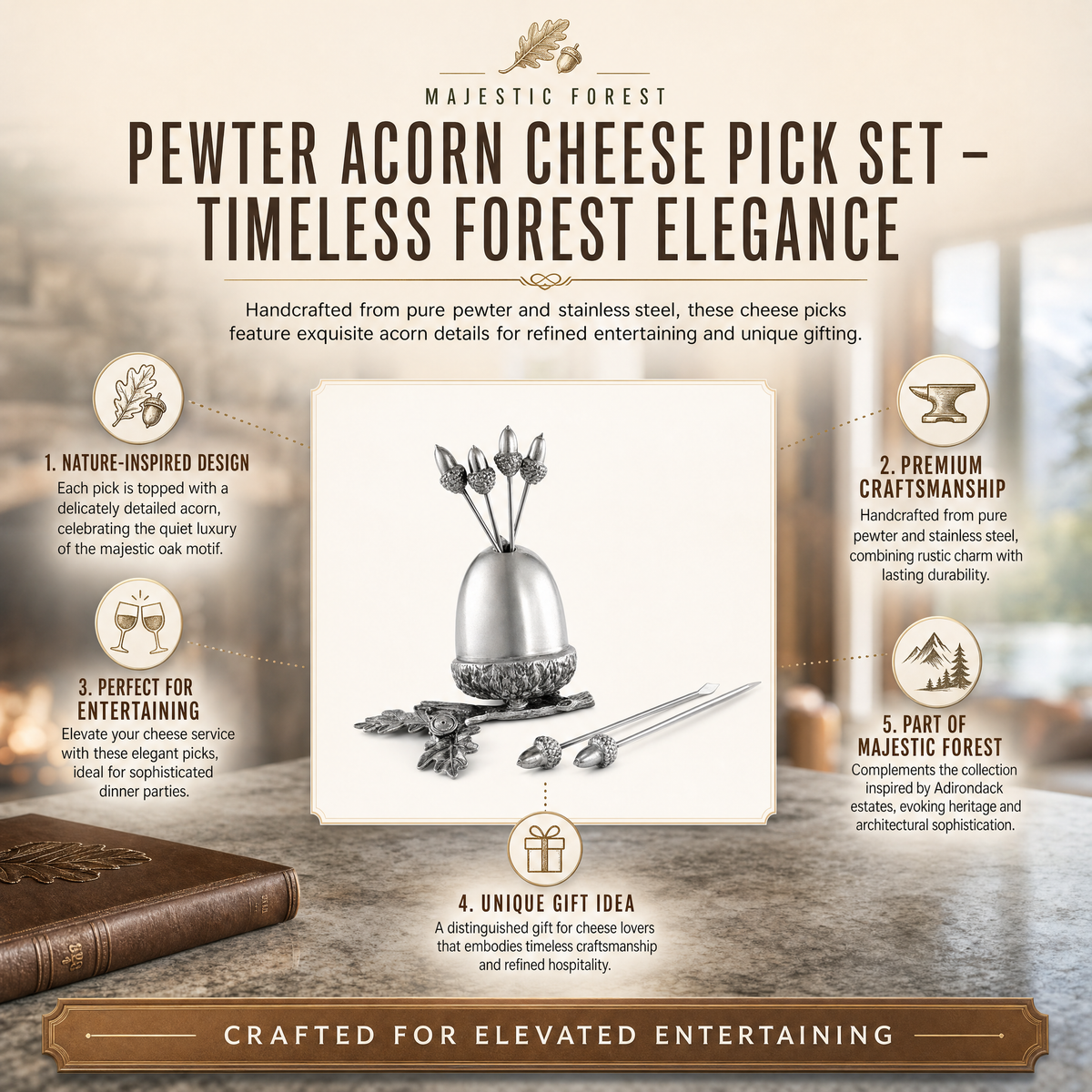 Pewter Acorn Cheese Pick Set 11
