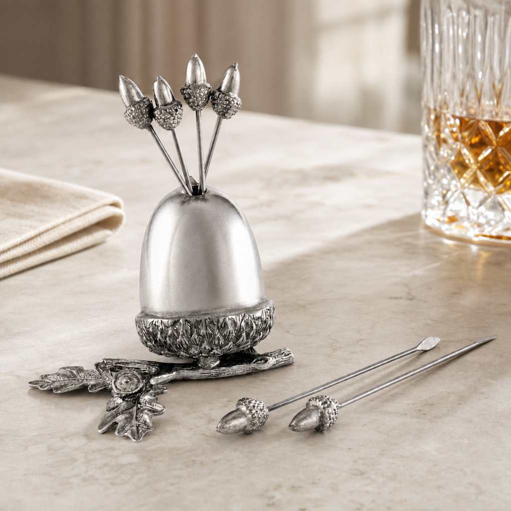 Pewter Acorn Cheese Pick Set 2