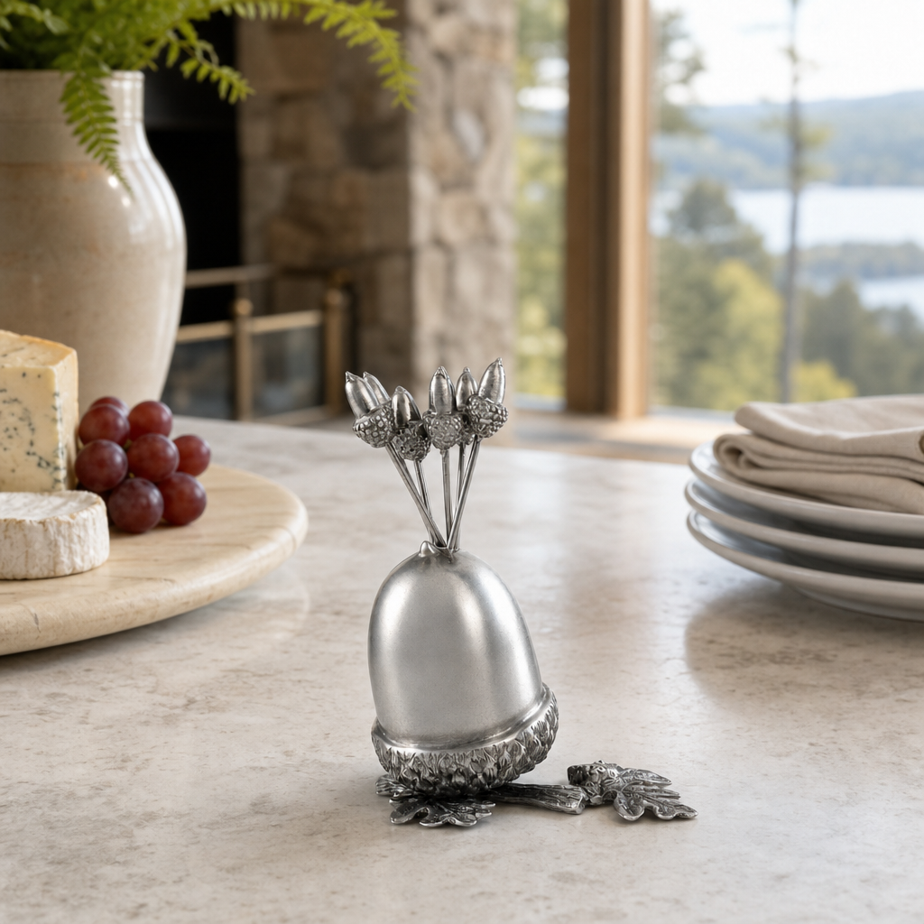 Pewter Acorn Cheese Pick Set 6