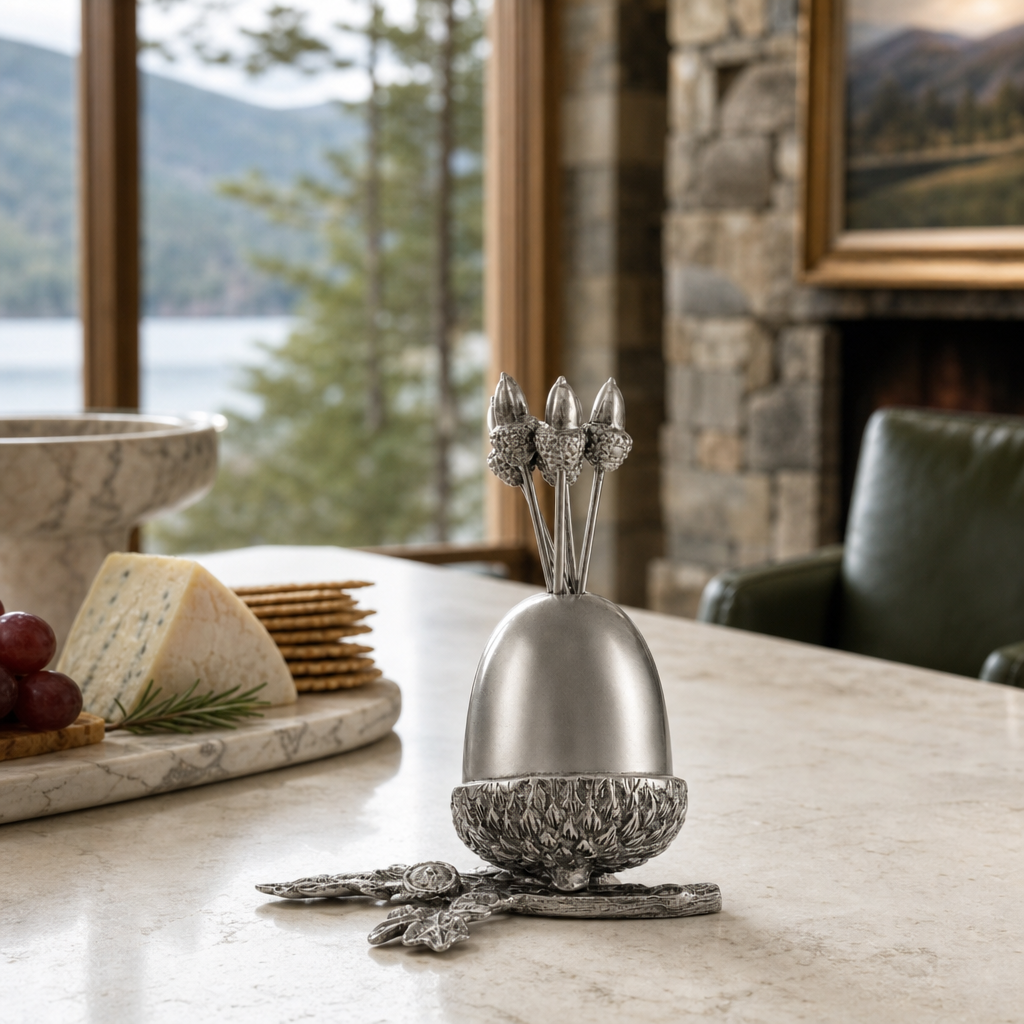 Pewter Acorn Cheese Pick Set 7