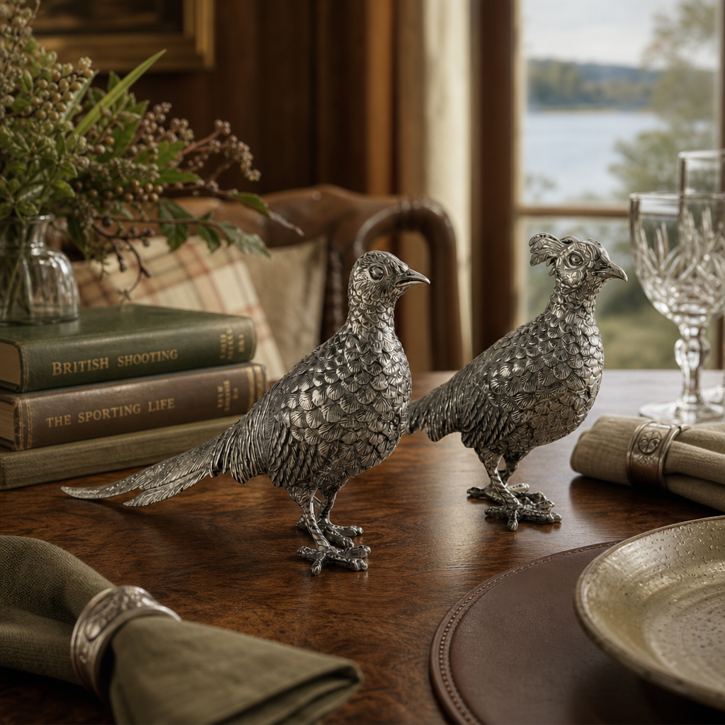 Pewter Pheasant Statuettes 6