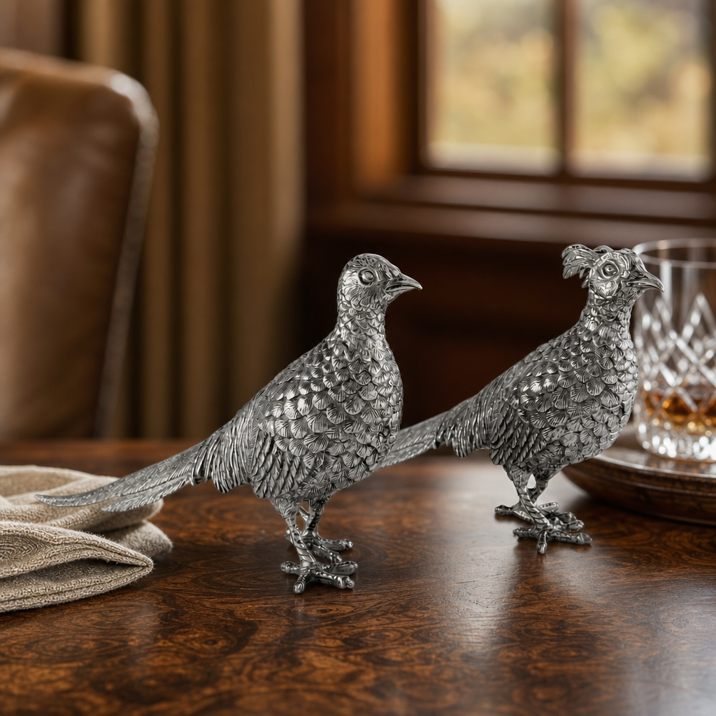 Pewter Pheasant Statuettes 1