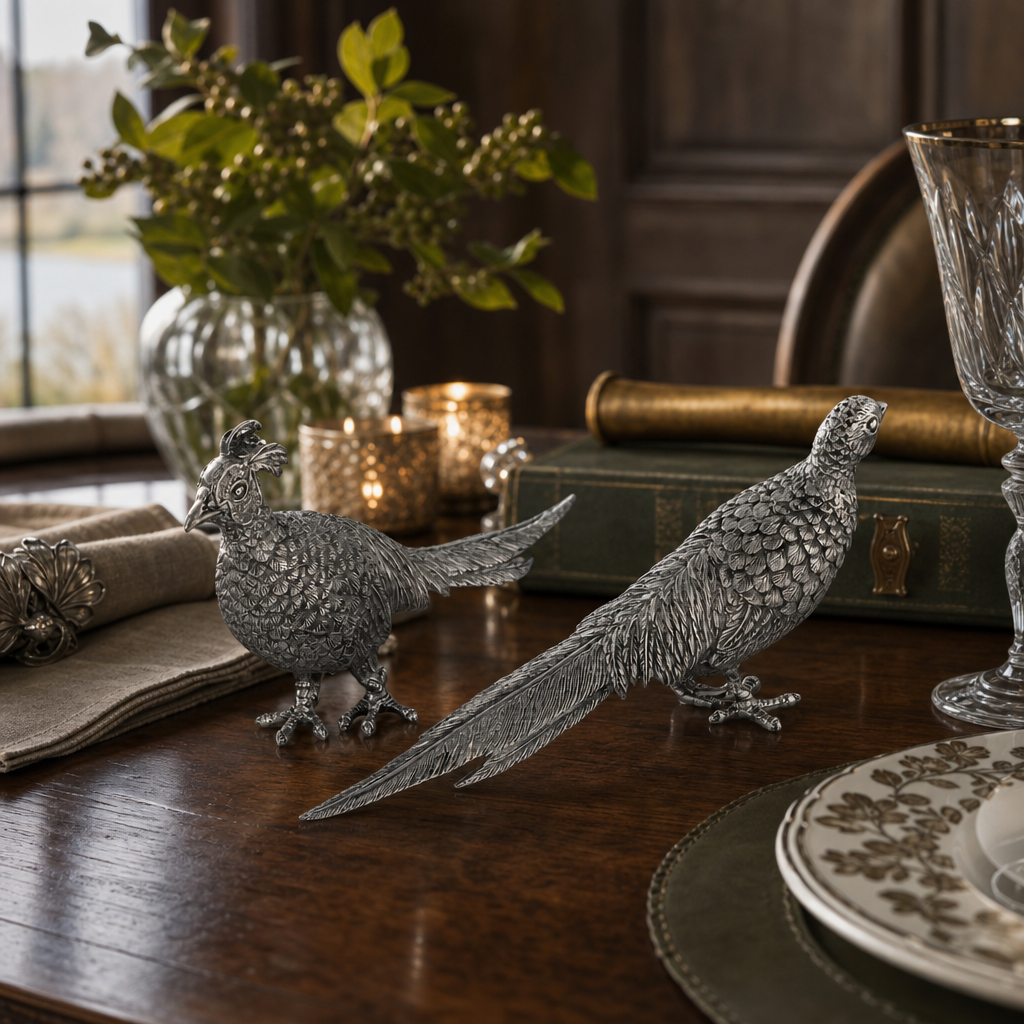 Pewter Pheasant Statuettes 7
