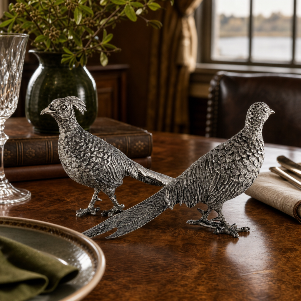 Pewter Pheasant Statuettes 9
