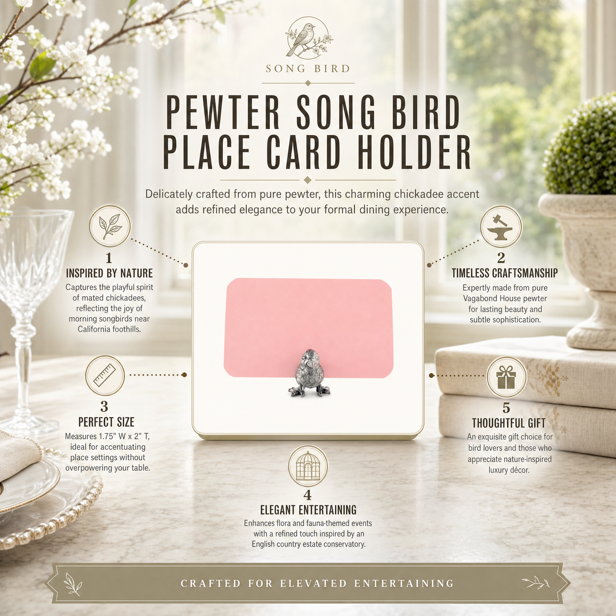 Pewter Song Bird Place Card Holder 1