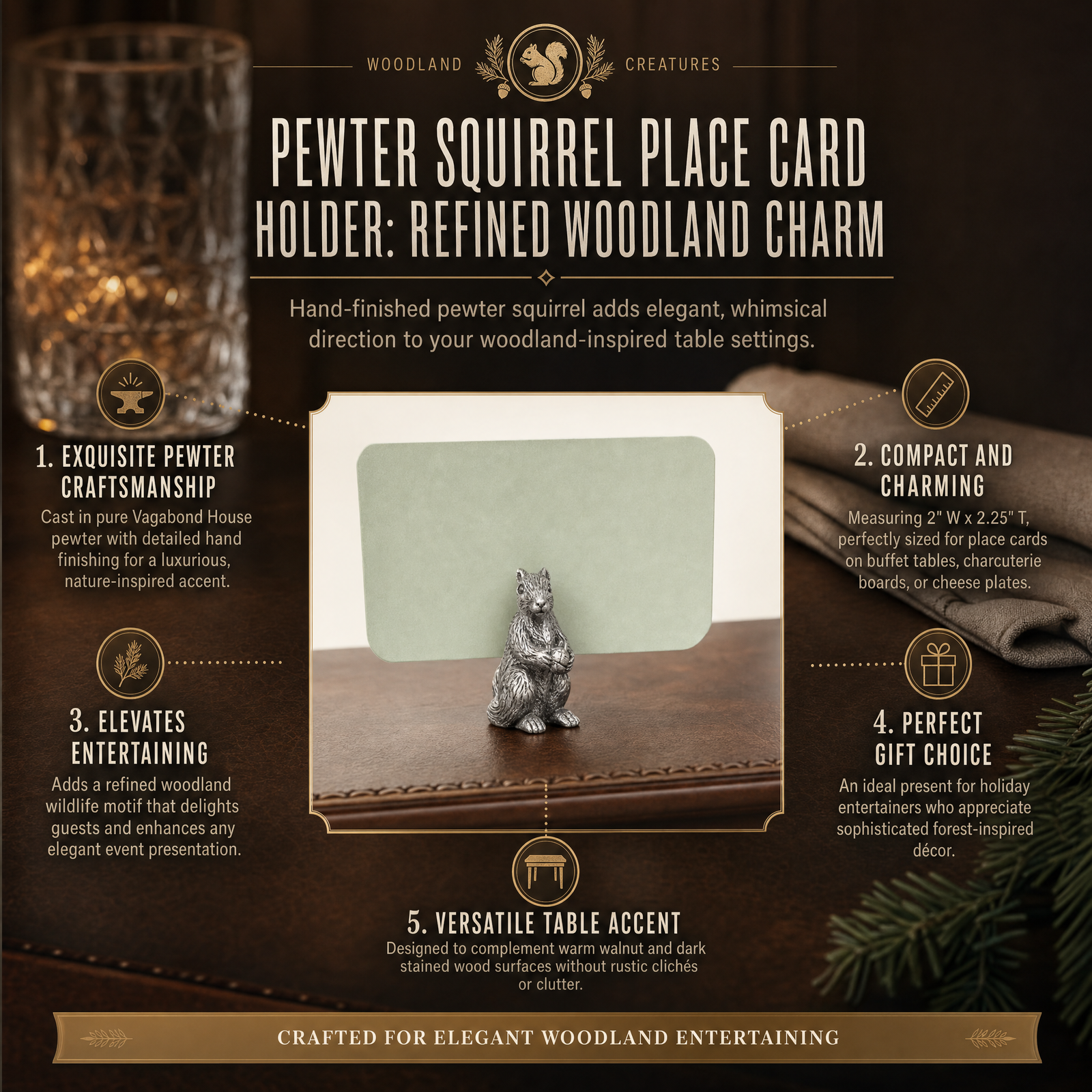Pewter Squirrel Place Card Holder: Refined Woodland Charm