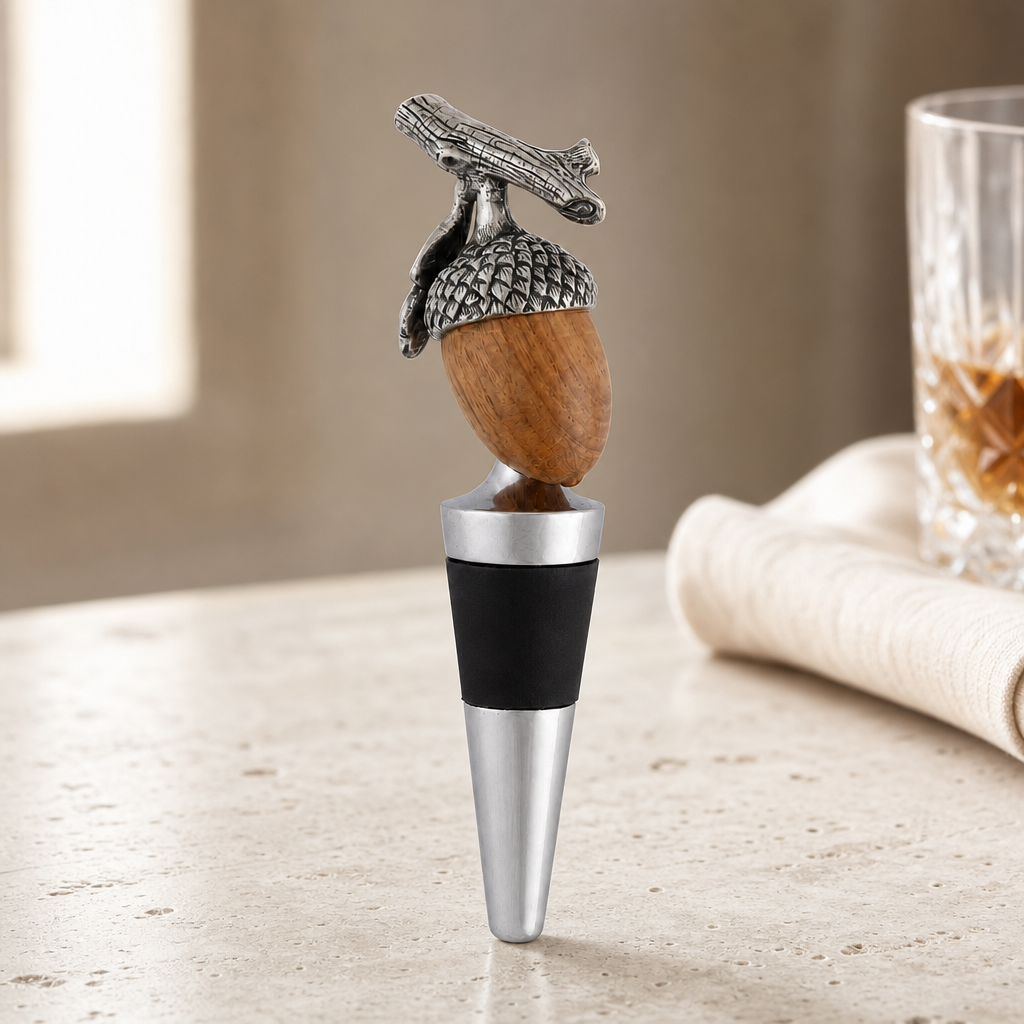 Pewter  and Wood Acorn Bottle Stopper 2