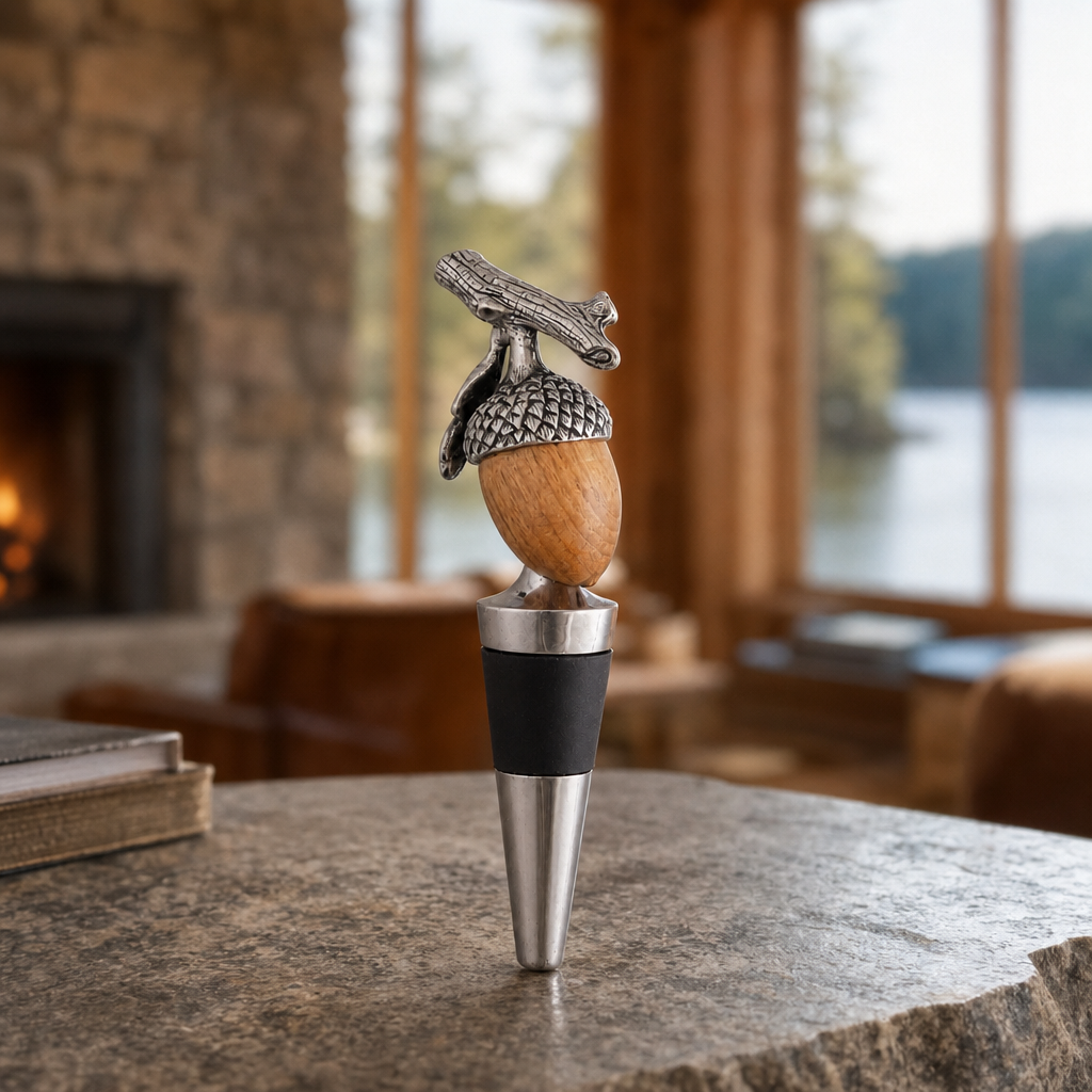 Pewter  and Wood Acorn Bottle Stopper 1