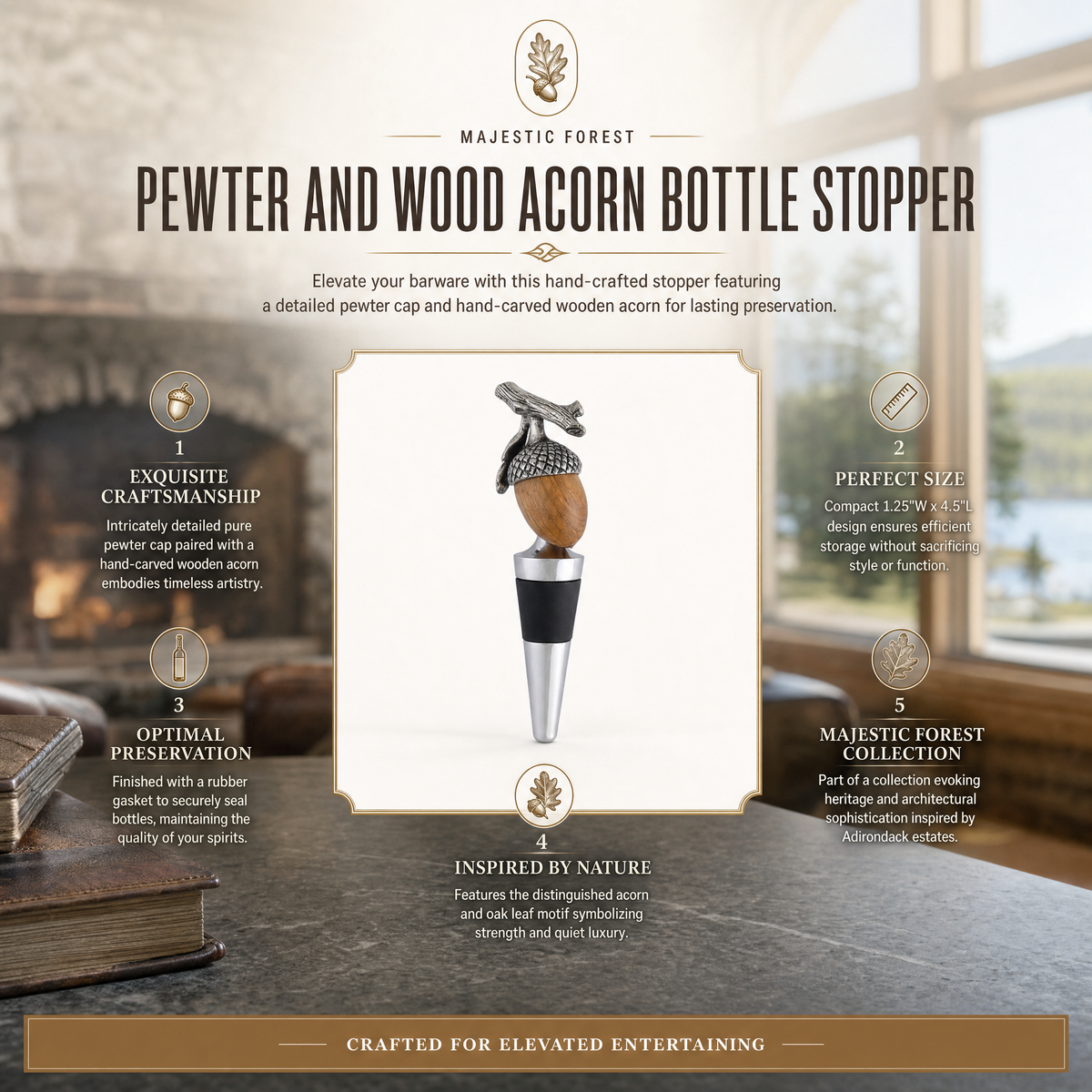 Pewter  and Wood Acorn Bottle Stopper 6