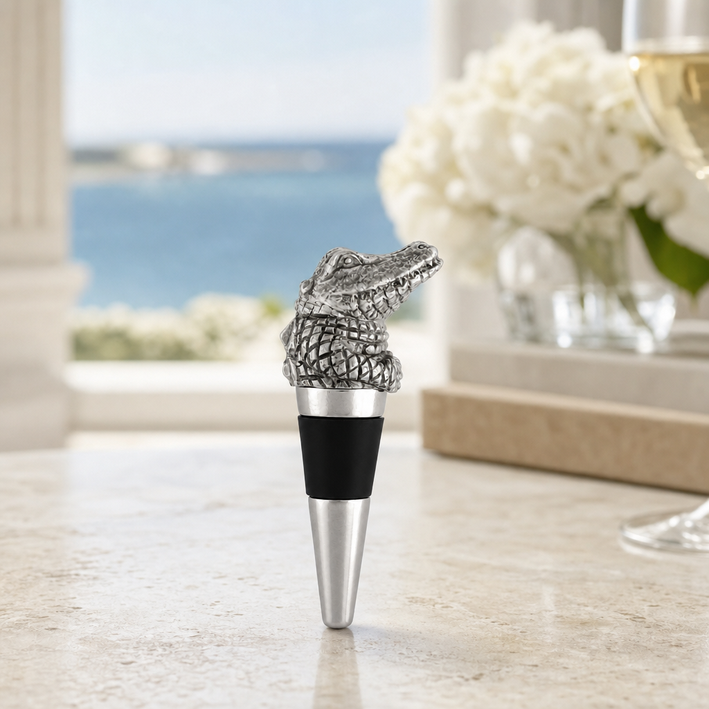 Pewter Alligator Bottle Stopper 1