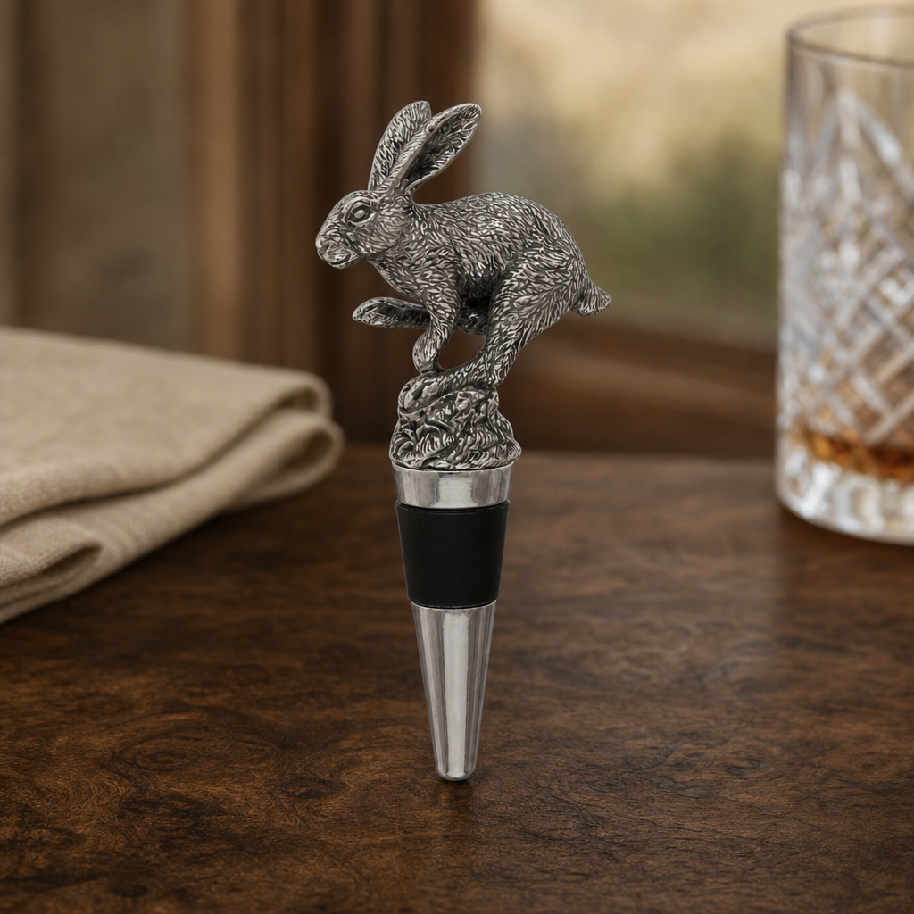 Pewter Jumping Hare Bottle Stopper 1