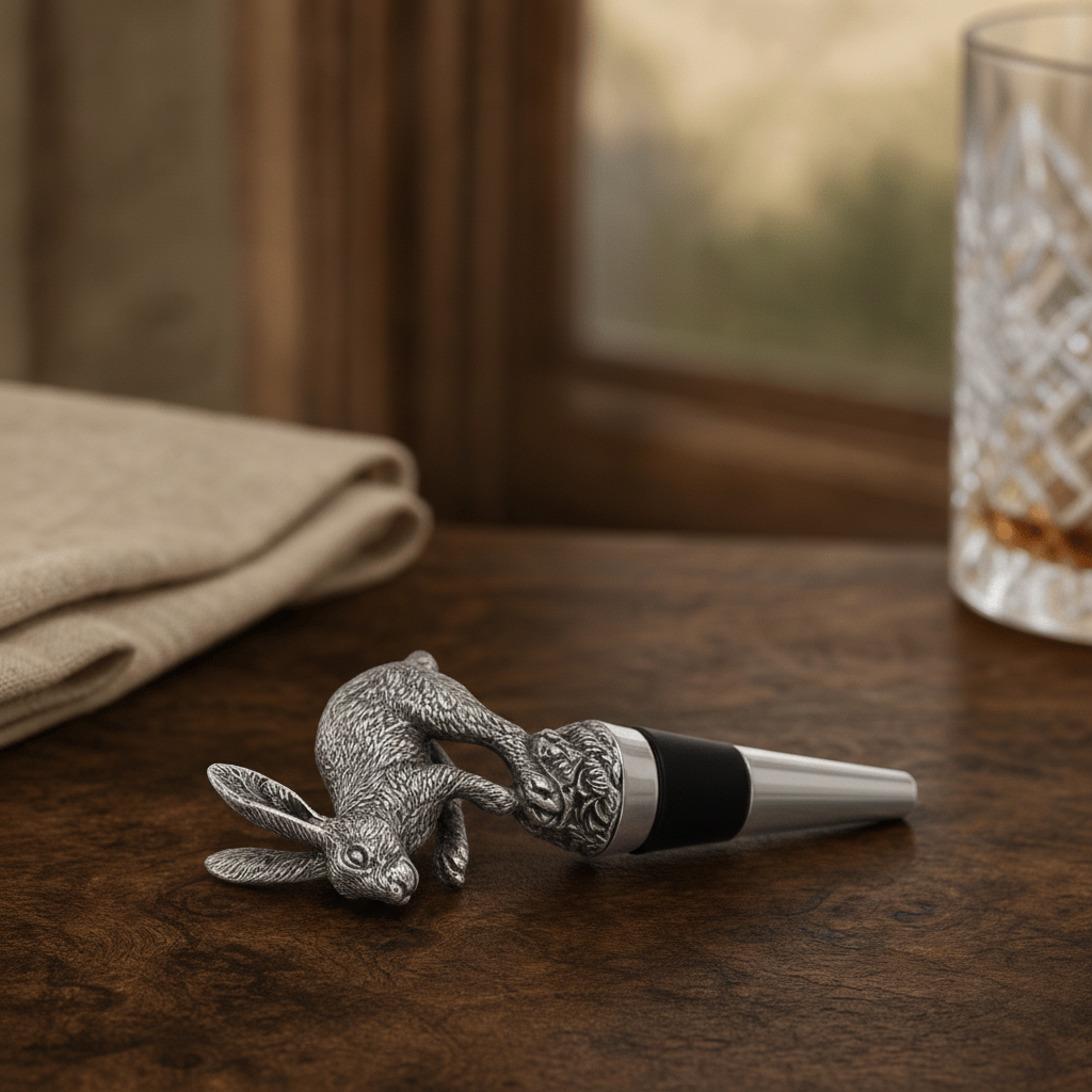 Pewter Jumping Hare Bottle Stopper 1