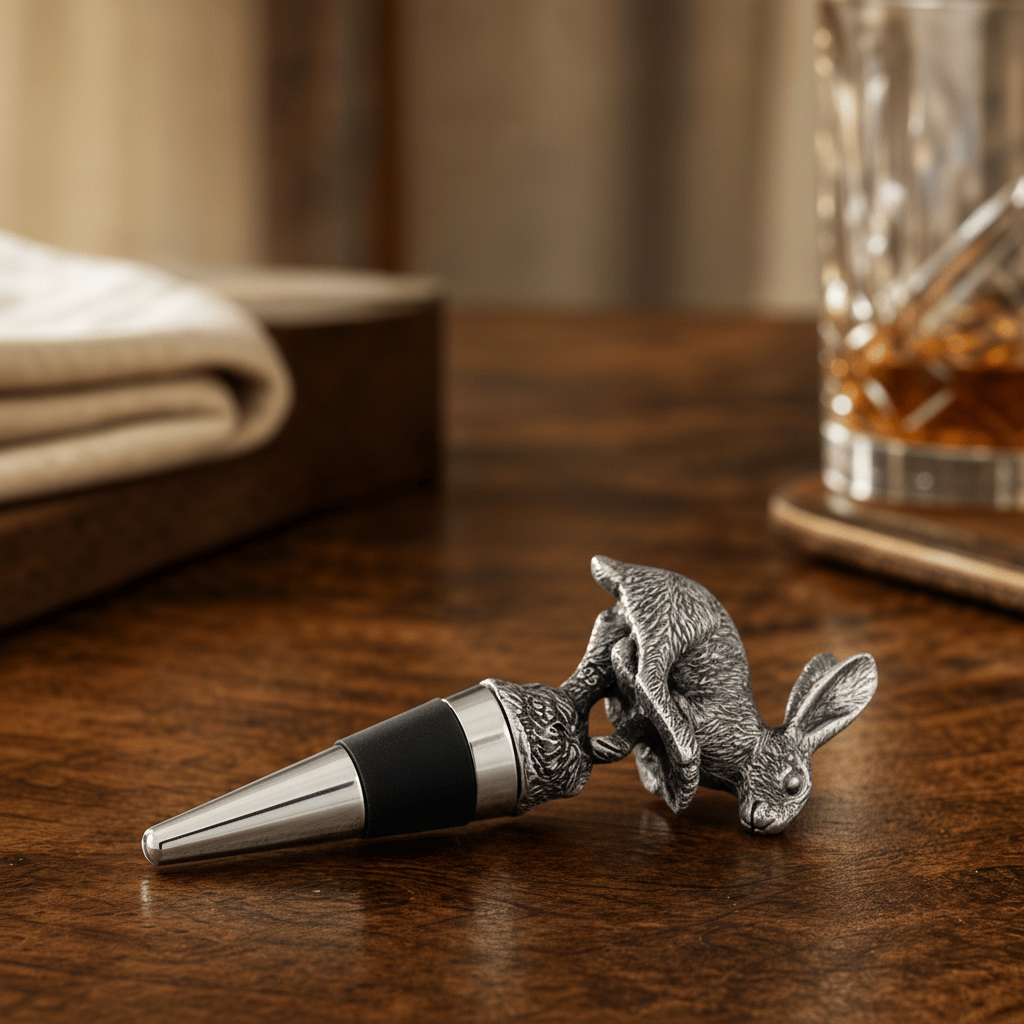 Pewter Jumping Hare Bottle Stopper 3