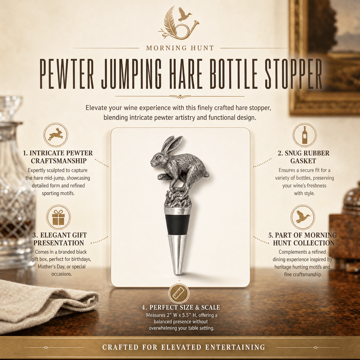 Pewter Jumping Hare Bottle Stopper 7